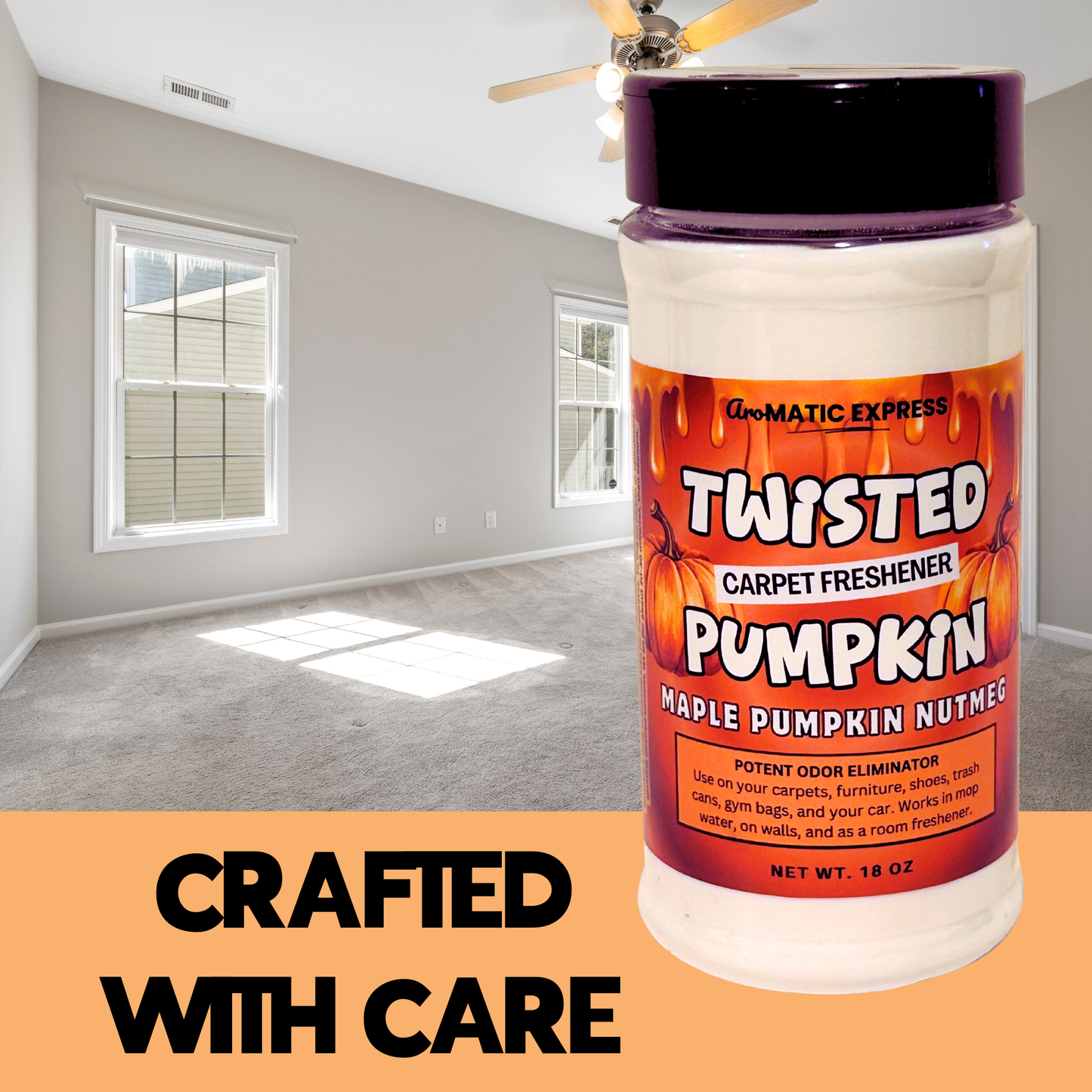 Twisted Pumpkin Maple Nutmeg Cinnamon Carpet Freshener | 18oz Sprinkle Jar | Odor Eliminator Powder