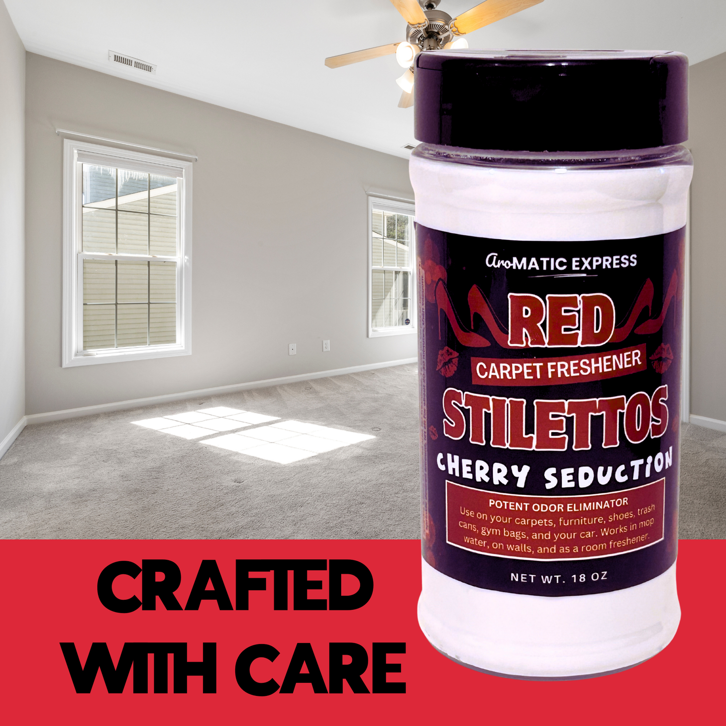 Red Stilettos Carpet Freshener | 108oz Sprinkle Jar | Odor Eliminator Powder