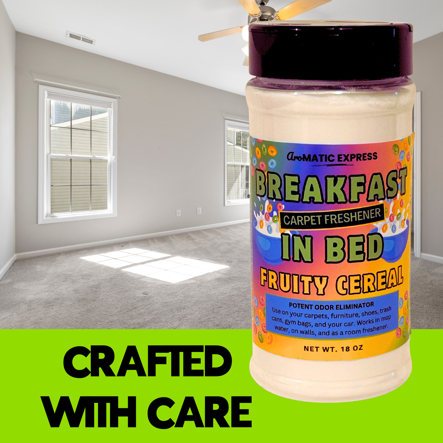 Fruity Cereal Carpet Freshener | 18oz Sprinkle Jar | Odor Eliminator Powder