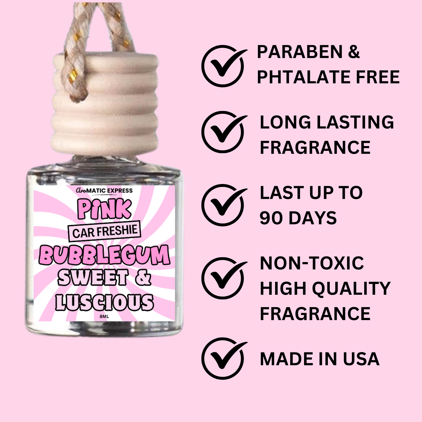 Pink Bubblegum Scented Car Freshie