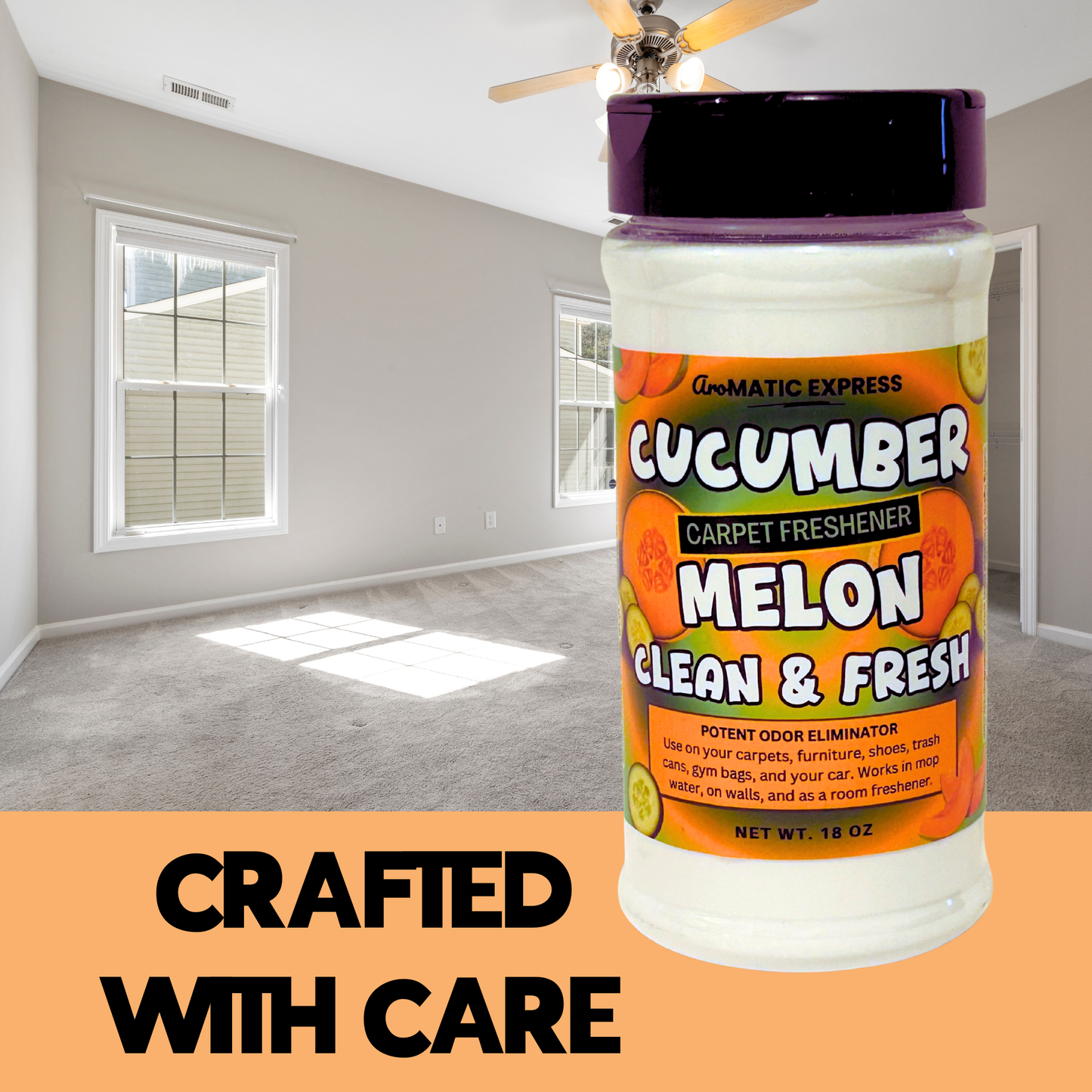 Cucumber Melon Carpet Freshener | 18 oz Sprinkle Jar | Odor Eliminator Powder