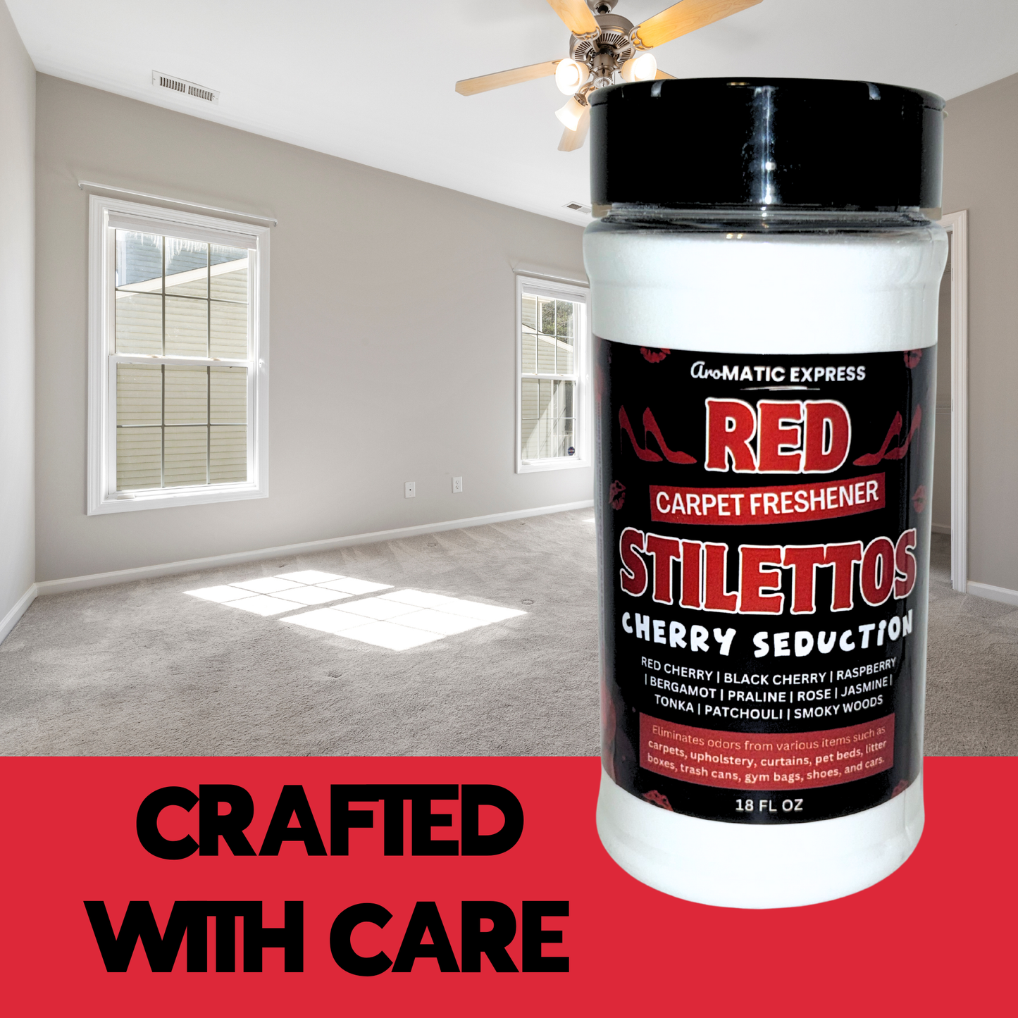 Red Stilettos Carpet Freshener | 108oz Sprinkle Jar | Odor Eliminator Powder