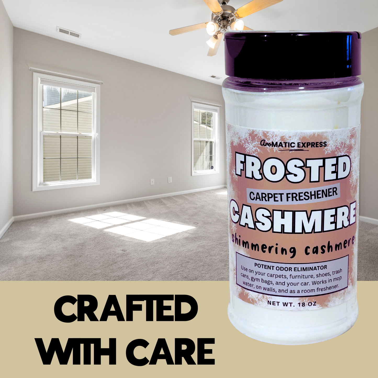 Frosted Cashmere Carpet Freshener | 18 oz Sprinkle Jar | Odor Eliminator Powder
