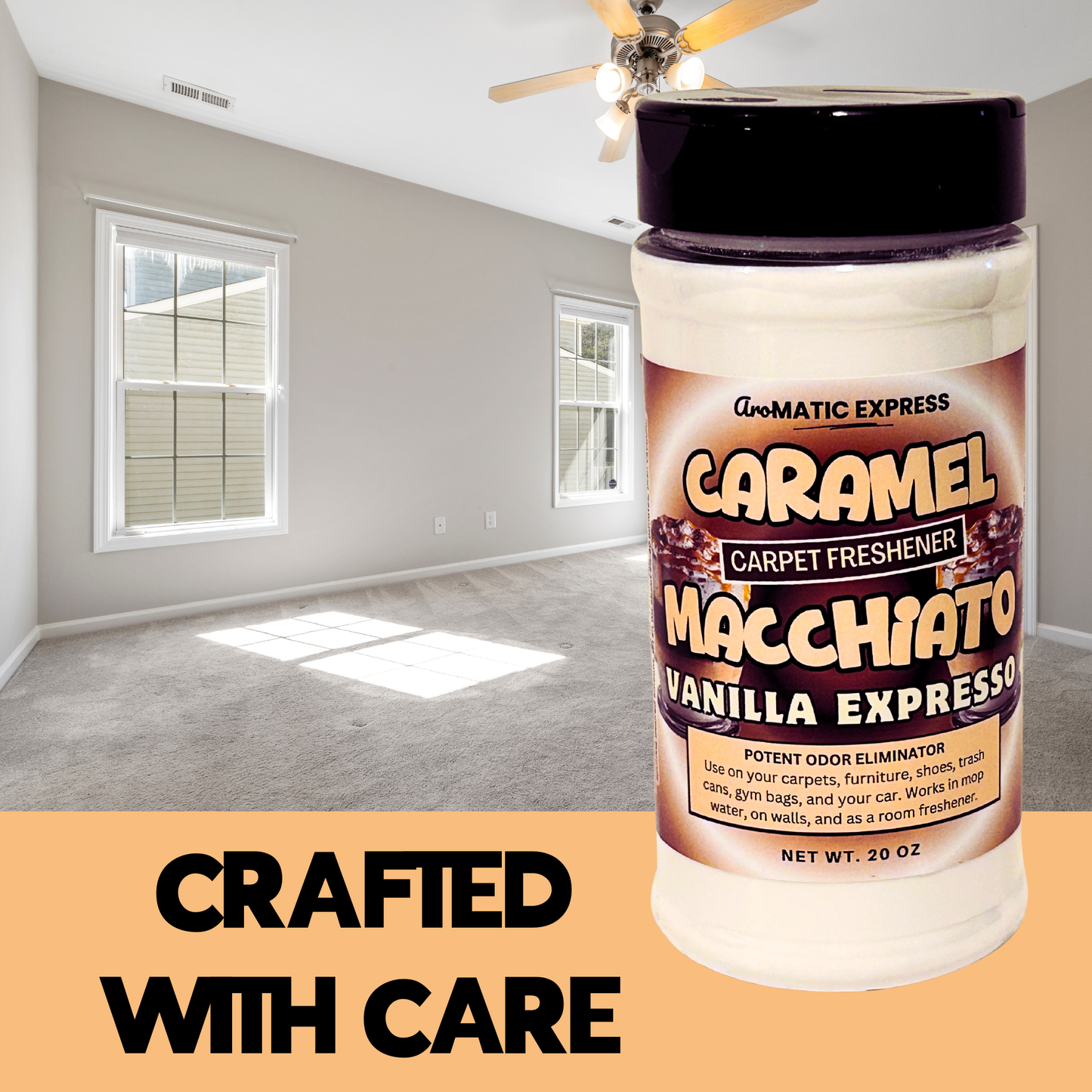 Caramel Macchiato Frosting Carpet Freshener | 18oz Sprinkle Jar | Odor Eliminator Powder