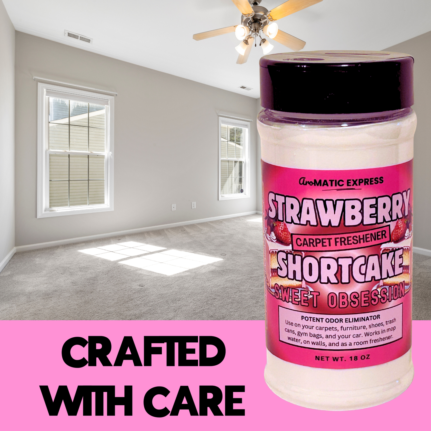 Strawberry Shortcake Carpet Freshener | 18 oz Sprinkle Jar | Odor Eliminator Powder
