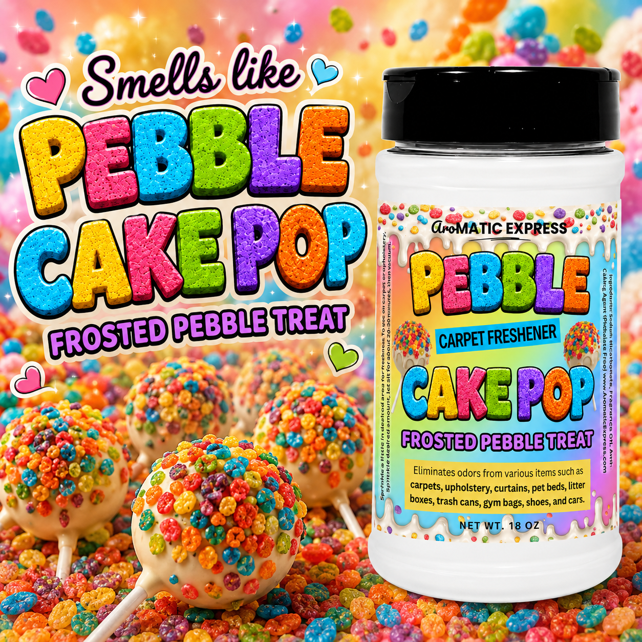 Pebble Cake Pop Carpet Freshener | 18oz Jar | Odor Eliminator Power