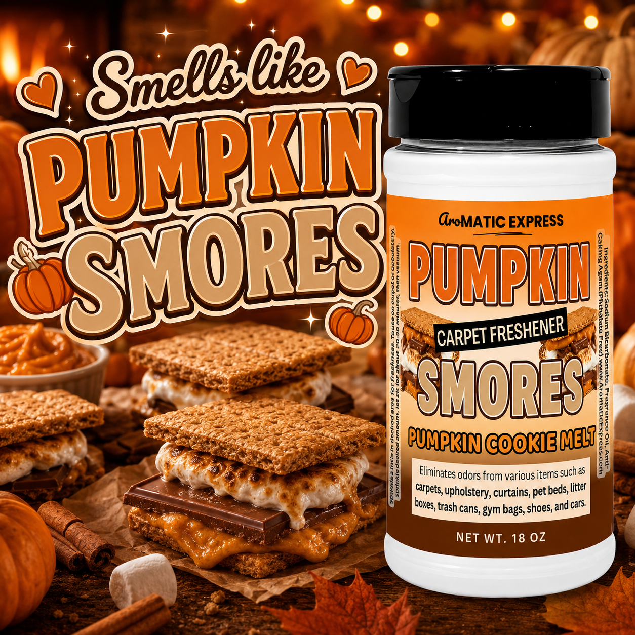 Pumpkin Smores Carpet Freshener | 18oz Jar | Odor Eliminator Power