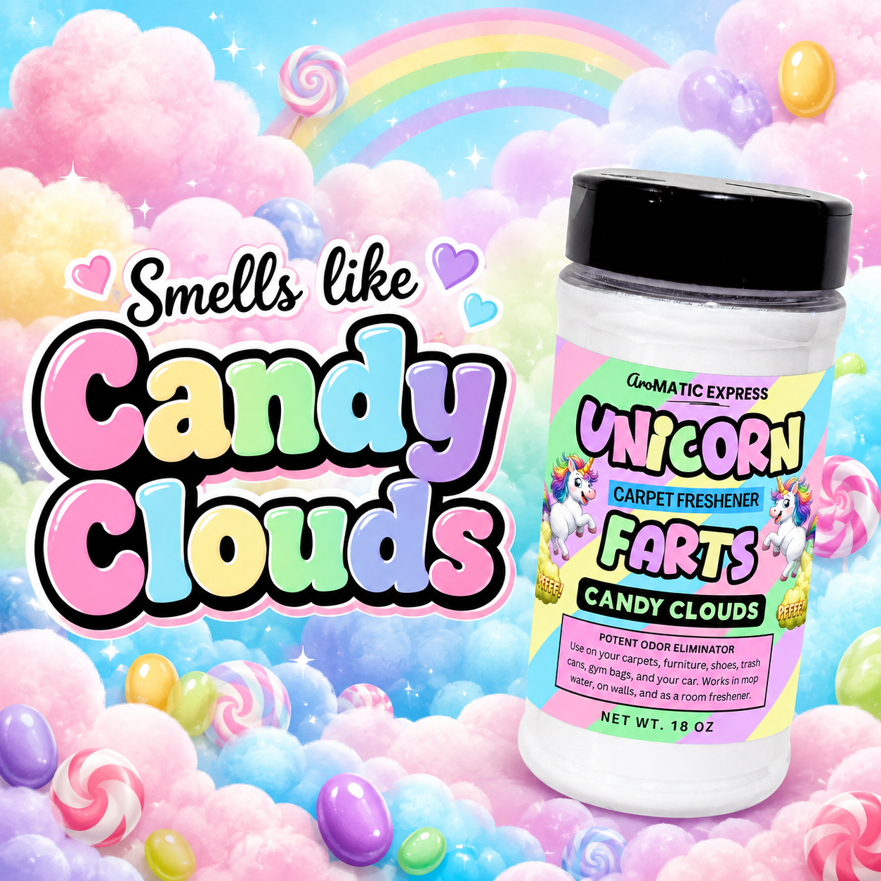 Unicorn Farts | 18 oz Sprinkle Jar | Odor Eliminator Powder