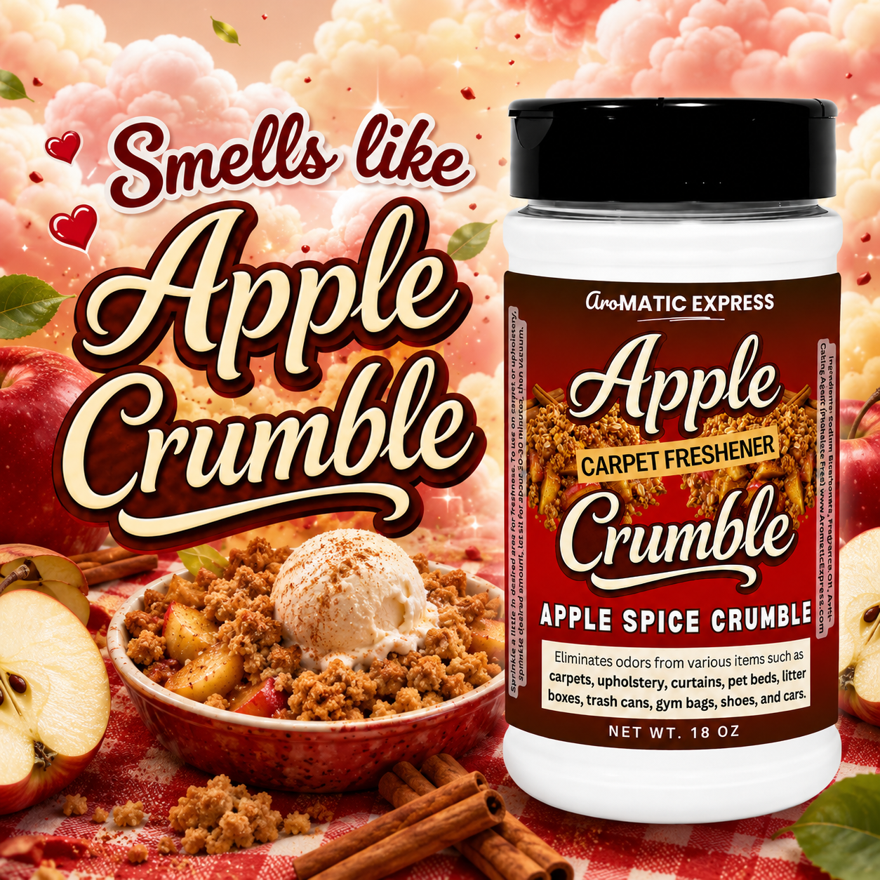 Apple Crumble Carpet Freshener | 18oz Jar | Odor Eliminator Power