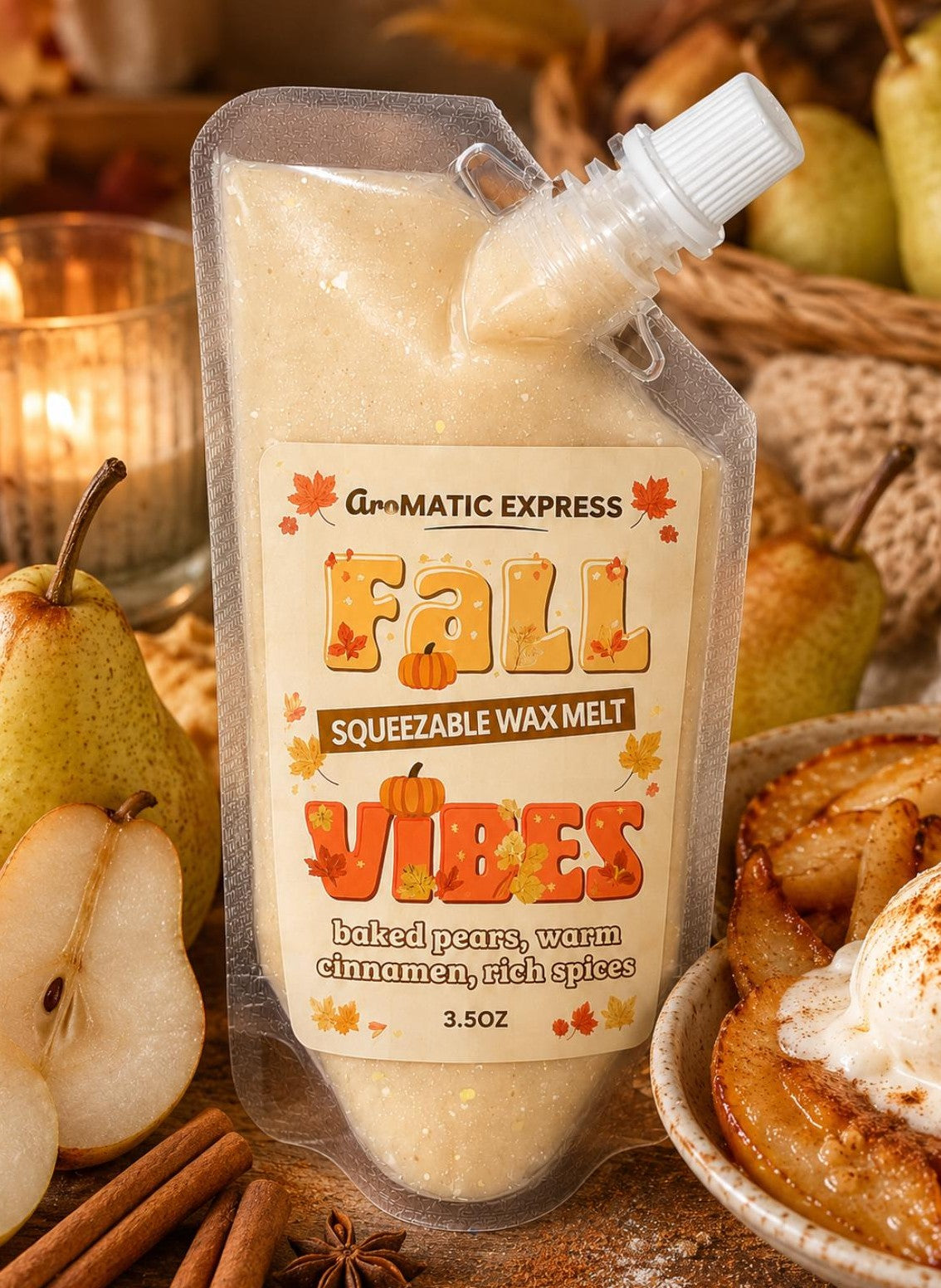 Fall Vibes Baked Pear and Cinnamon Squeezable Wax Melt