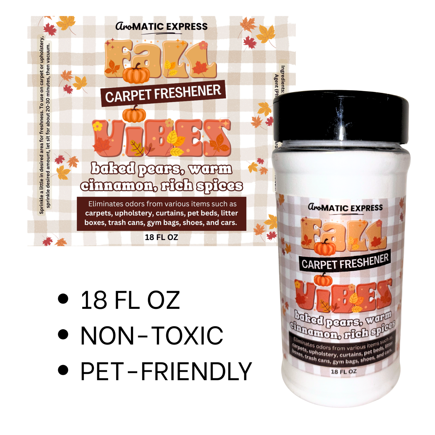 Fall Vibes Baked Pear & Cinnamon Carpet Freshener | 18oz Sprinkle Jar | Odor Eliminator Powder