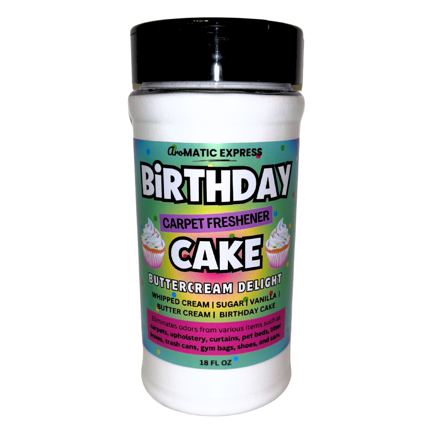 Birthday Cake Buttercream Frosting Carpet Freshener | 18oz Sprinkle Jar | Odor Eliminator Powder