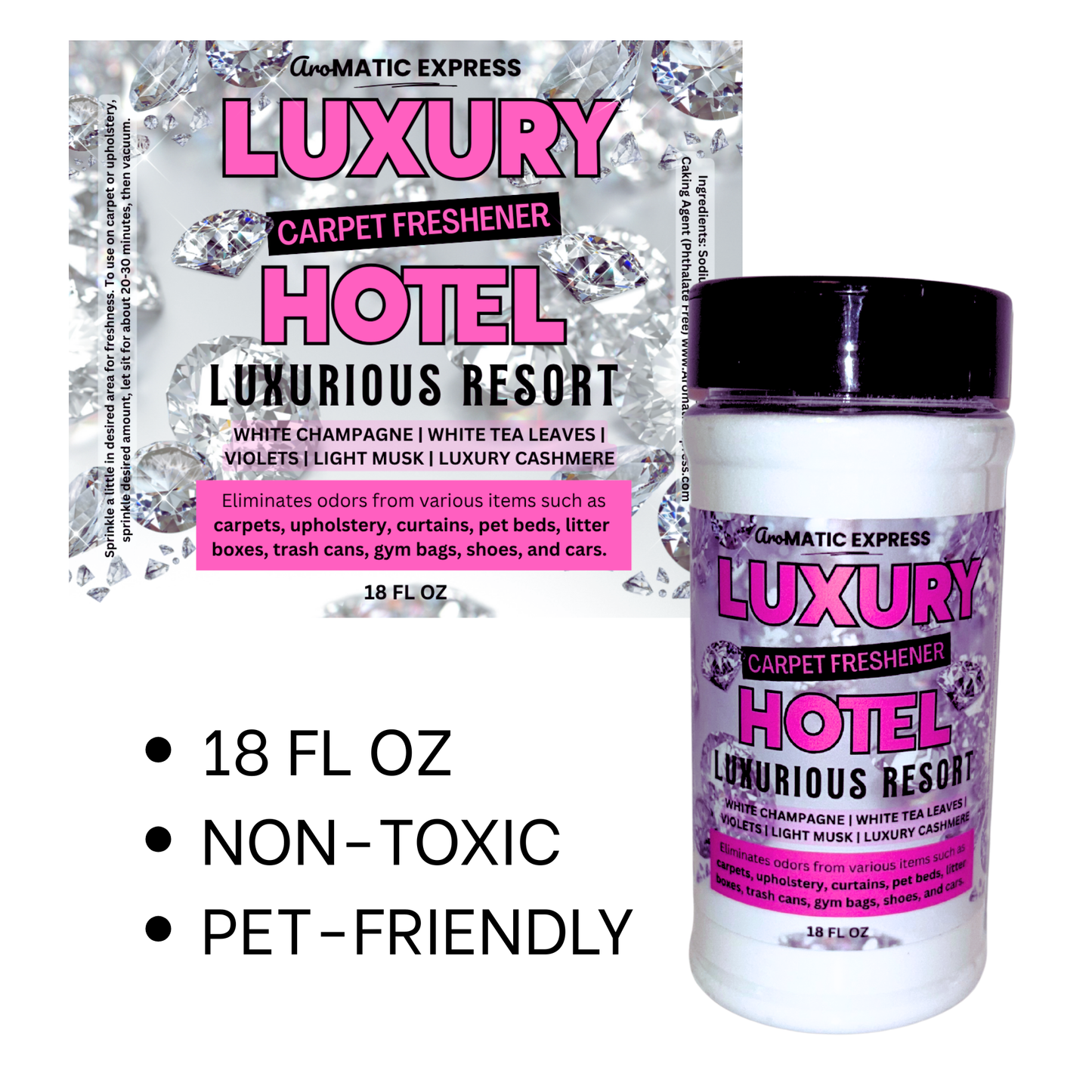 Luxury Hotel Carpet Freshener | 18oz Sprinkle Jar | Odor Eliminator Powder