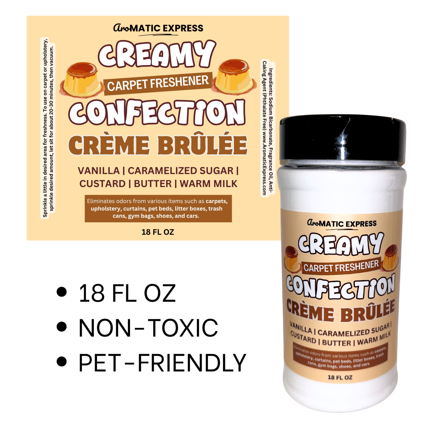 Creme Brulee Carpet Freshener | 10oz Sprinkle Jar | Odor Eliminator Powder