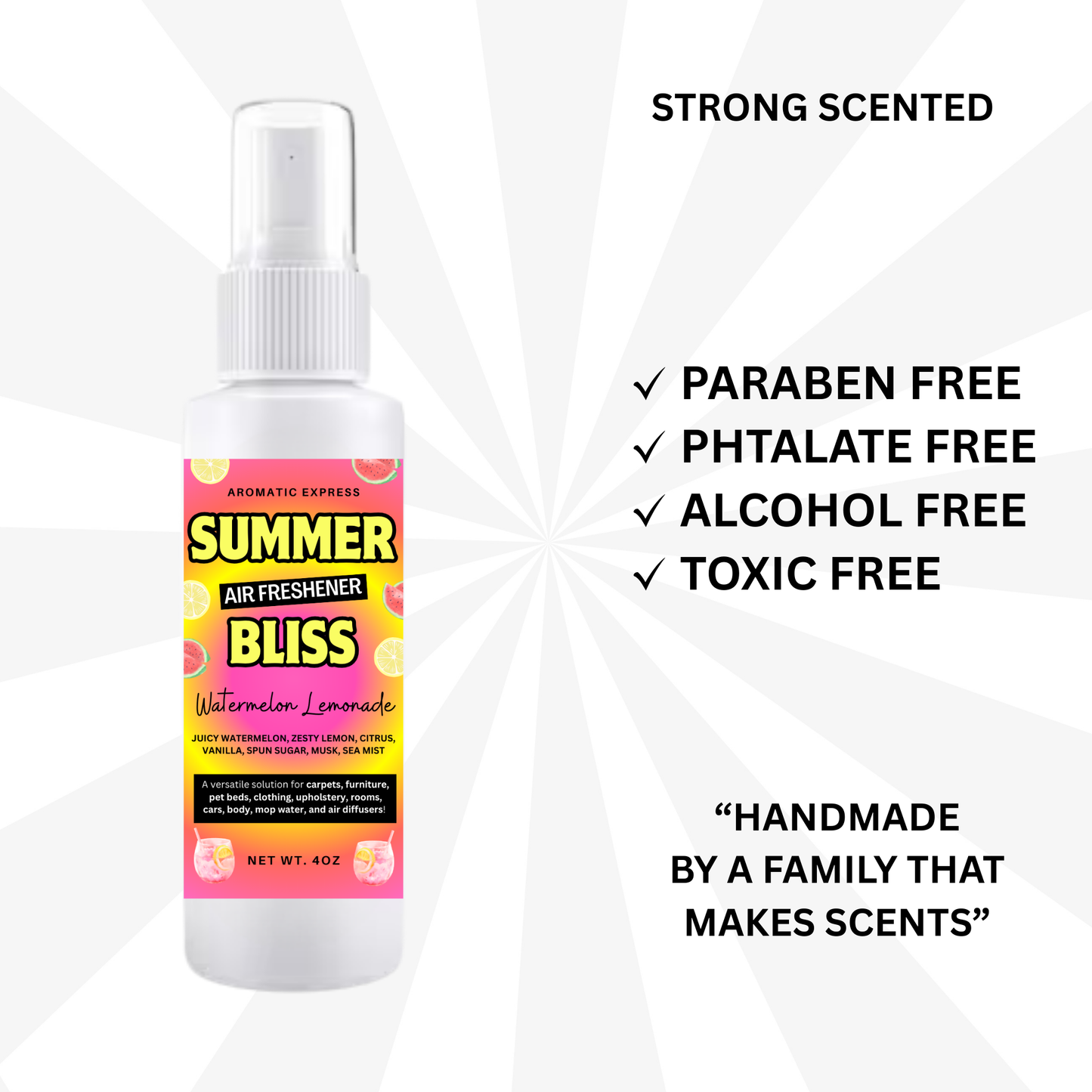 Summer Bliss Watermelon Lemonade Room + Linen Air Freshener Spray | Odor Eliminator Spray | Bathroom Spray