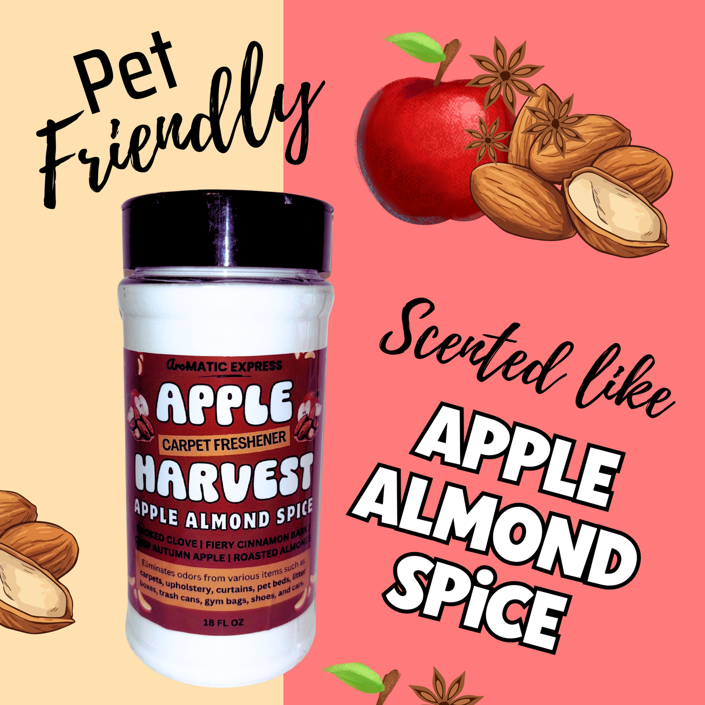 Apple Harvest Apple Almond Spice Carpet Freshener | 18oz Sprinkle Jar | Odor Eliminator Powder