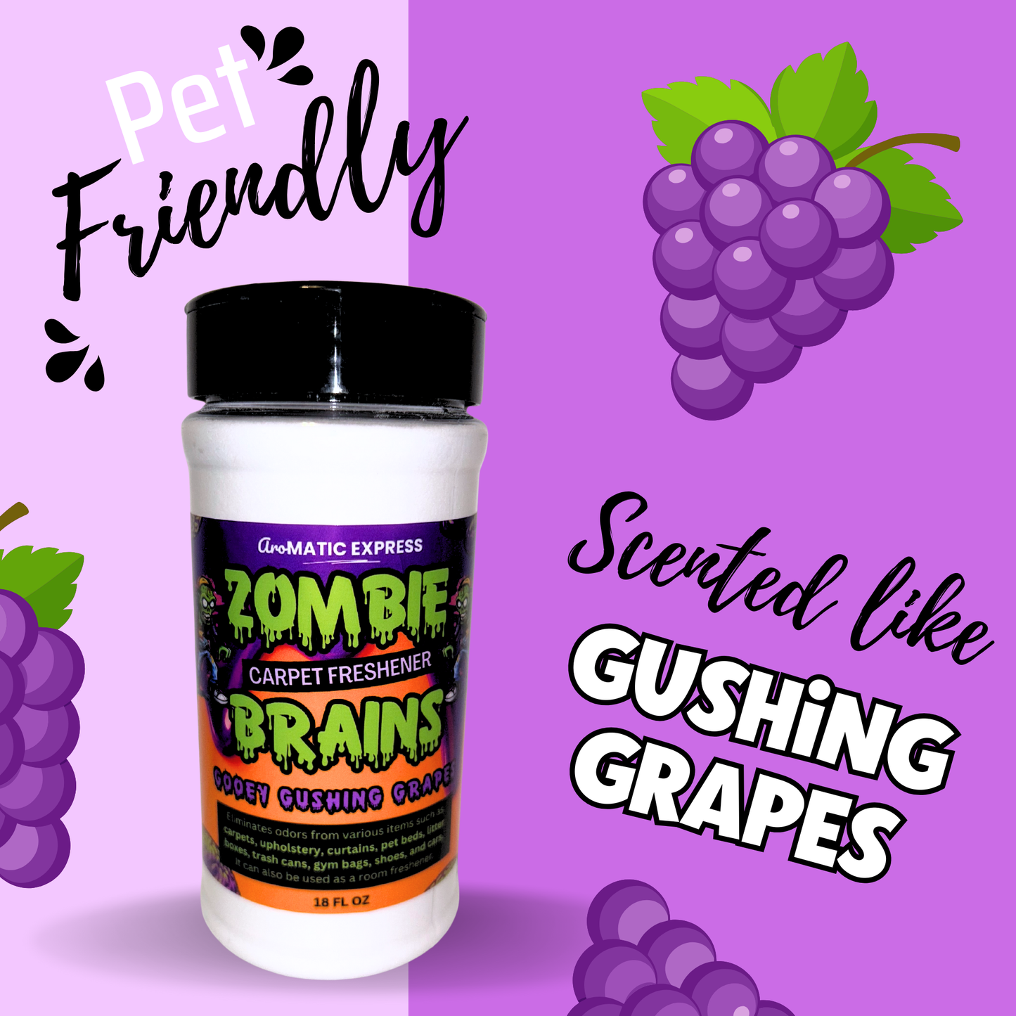 Zombie Brains Ooey Gushing Grapes Carpet Freshener | 18oz Sprinkle Jar | Odor Eliminator Powder