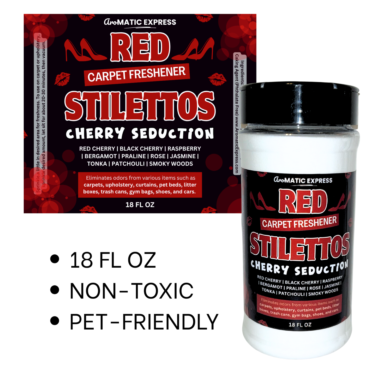 Red Stilettos Carpet Freshener | 108oz Sprinkle Jar | Odor Eliminator Powder