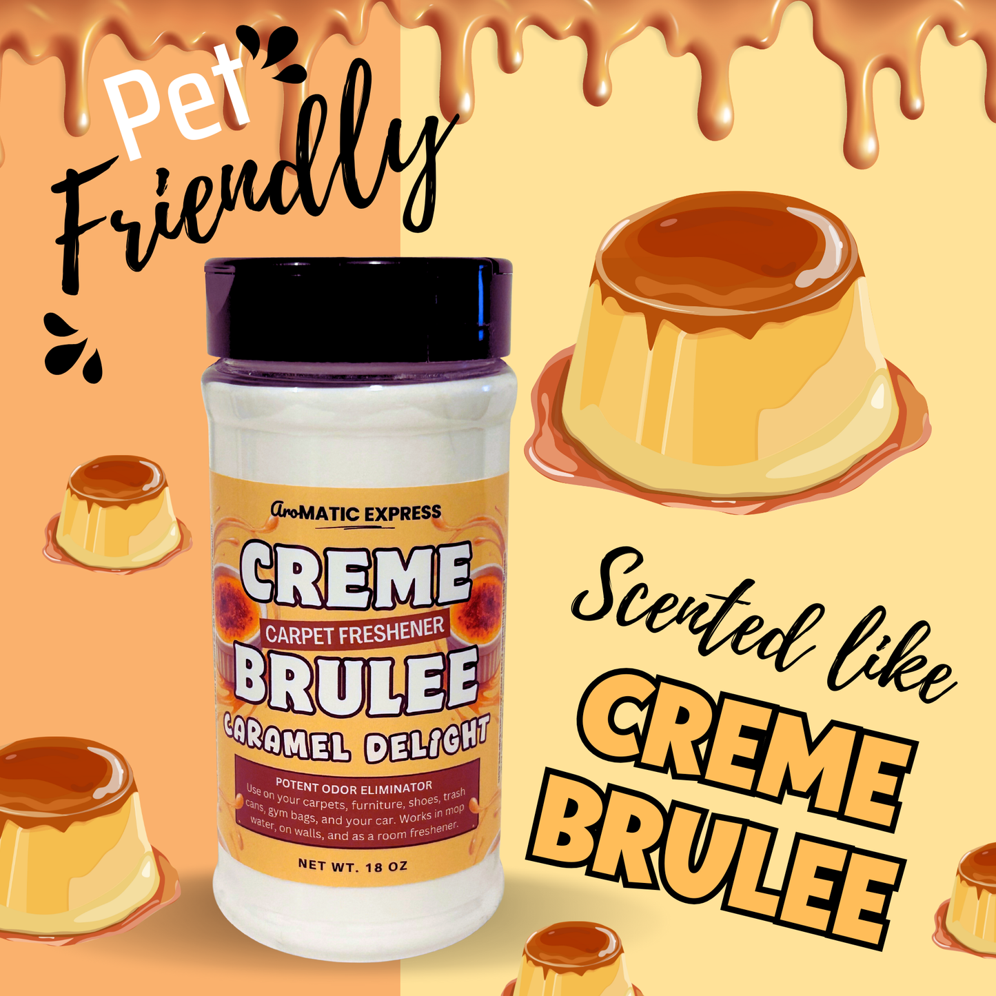Creme Brulee Carpet Freshener | 10oz Sprinkle Jar | Odor Eliminator Powder