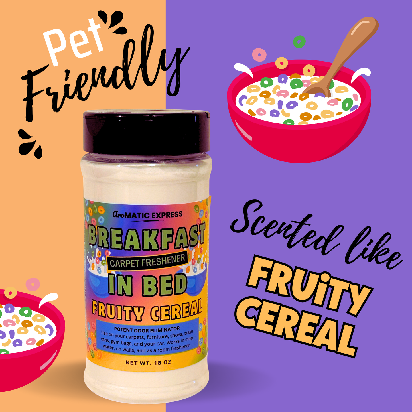 Fruity Cereal Carpet Freshener | 18oz Sprinkle Jar | Odor Eliminator Powder