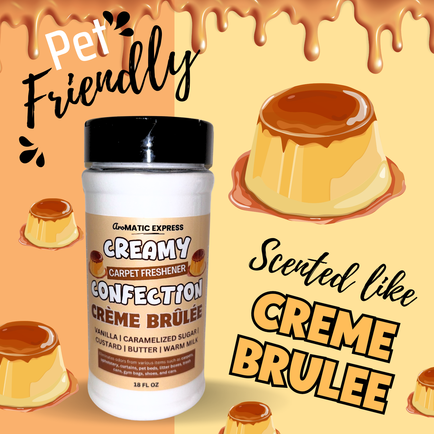 Creme Brulee Carpet Freshener | 10oz Sprinkle Jar | Odor Eliminator Powder