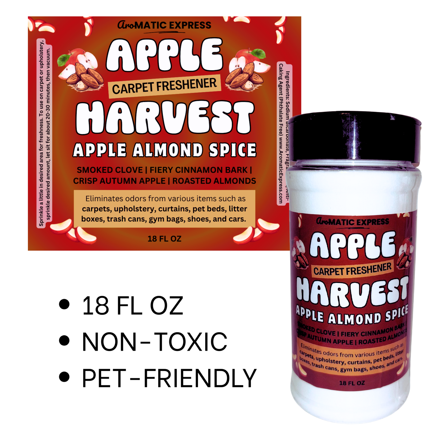 Apple Harvest Apple Almond Spice Carpet Freshener | 18oz Sprinkle Jar | Odor Eliminator Powder