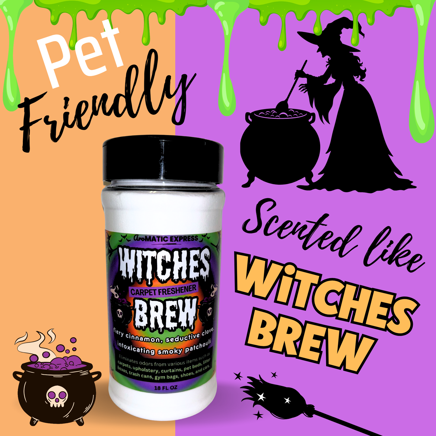 Witches Brew Carpet Freshener | 18oz Sprinkle Jar | Odor Eliminator Powder