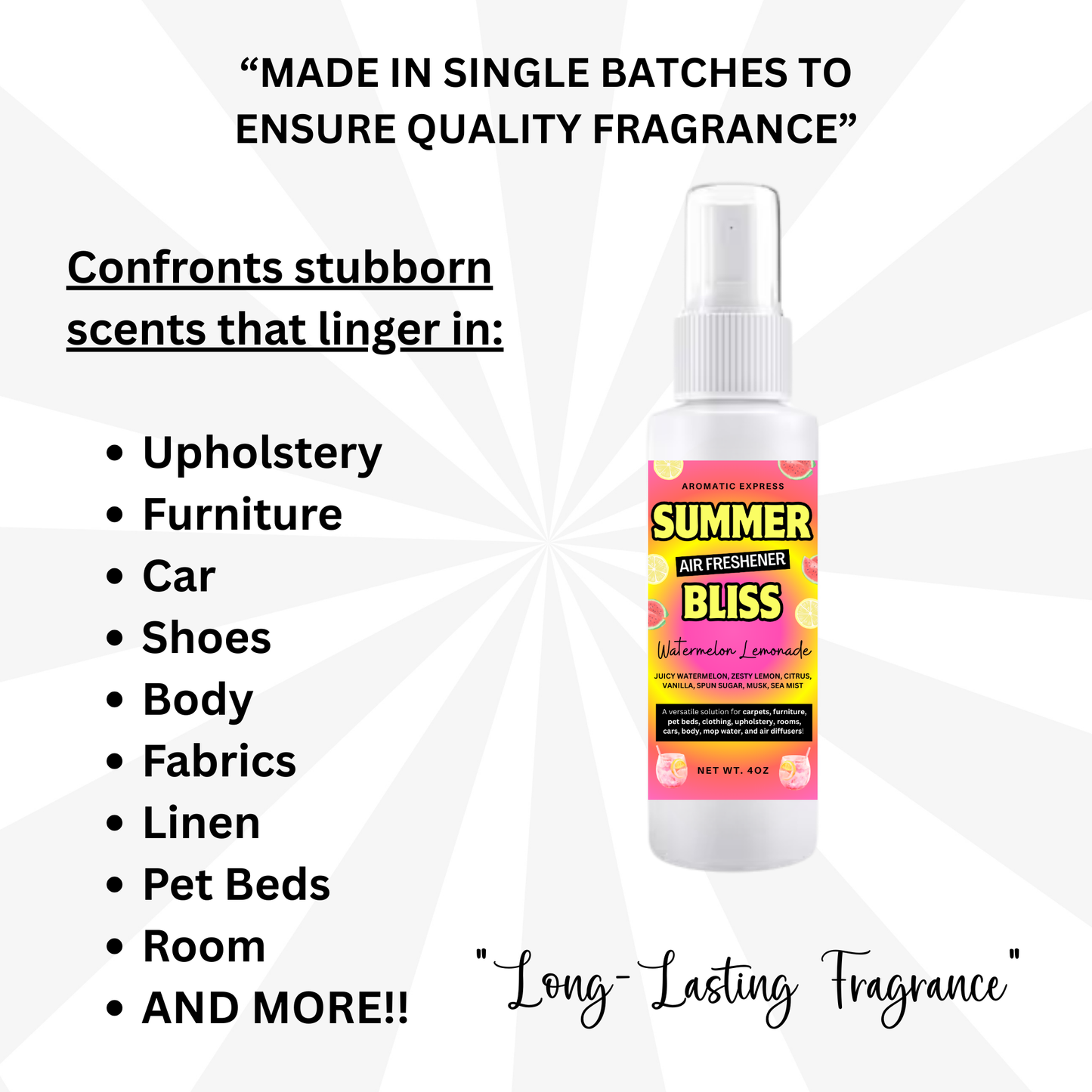 Summer Bliss Watermelon Lemonade Room + Linen Air Freshener Spray | Odor Eliminator Spray | Bathroom Spray