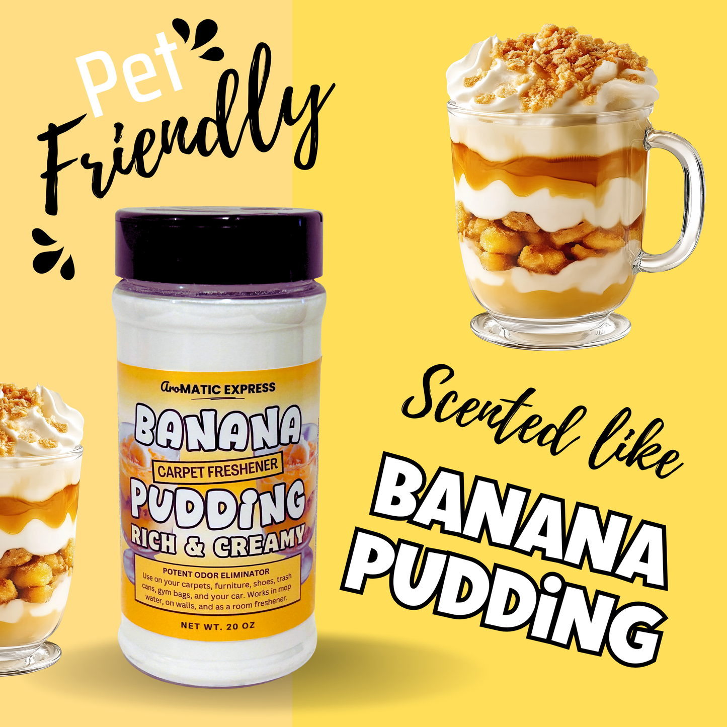 Banana Pudding Carpet Freshener | 18 oz Sprinkle Jar | Odor Eliminator Powder