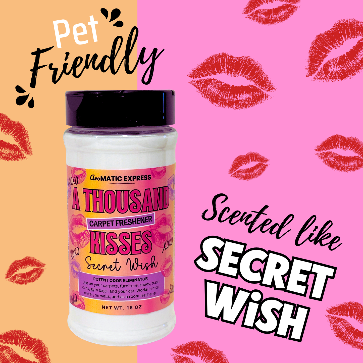 A Thousand Kisses Carpet Freshener | 18 oz Sprinkle Jar | Odor Eliminator Powder