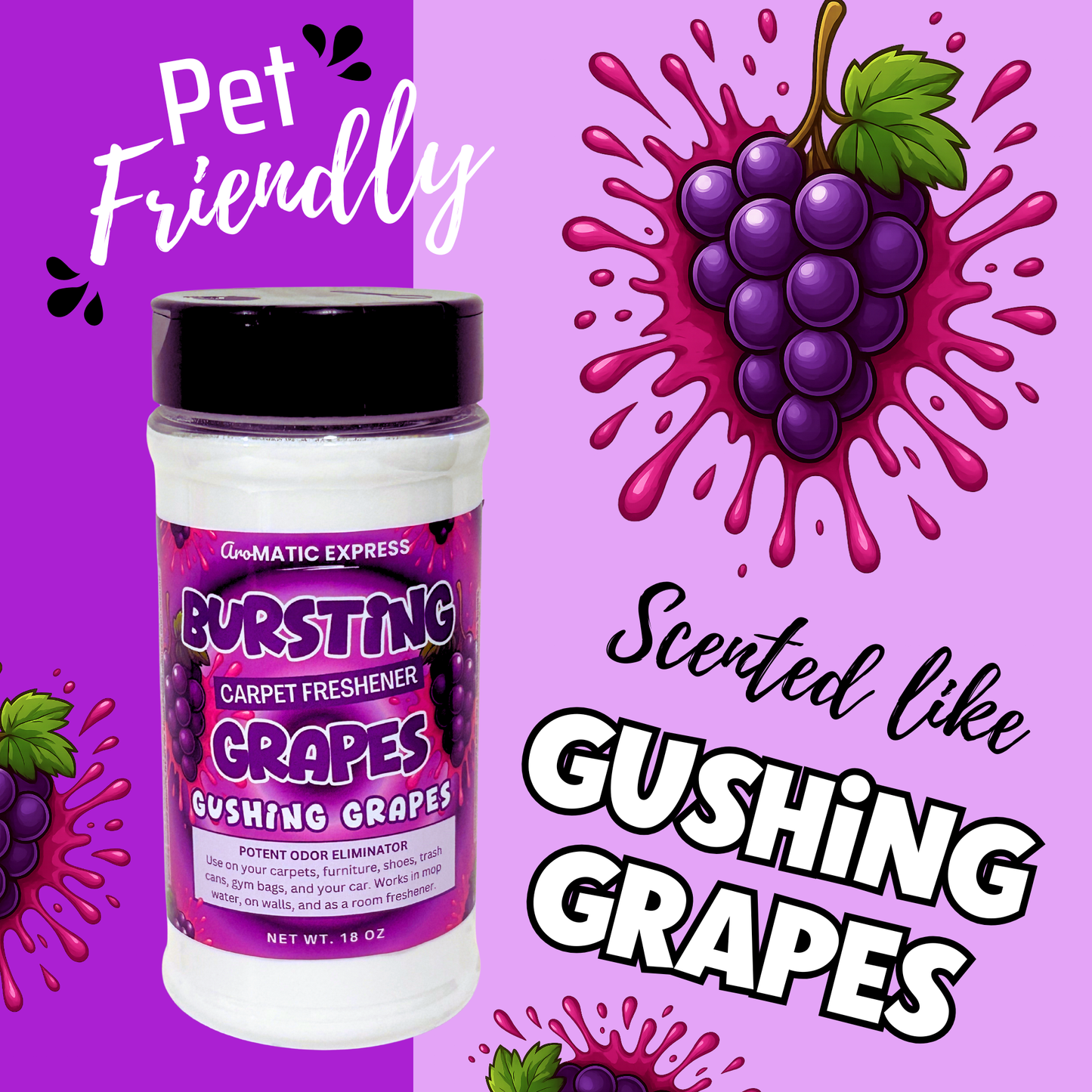 Bursting Grapes Carpet Freshener | 18 oz Sprinkle Jar | Odor Eliminator Powder