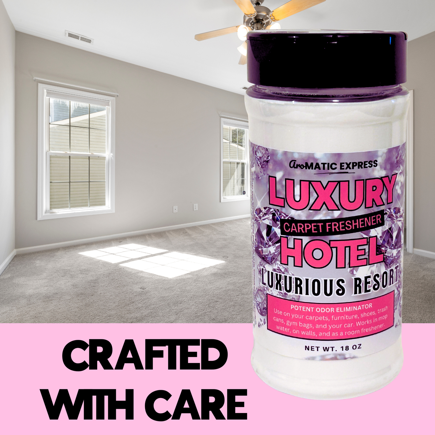 Luxury Hotel Carpet Freshener | 18oz Sprinkle Jar | Odor Eliminator Powder