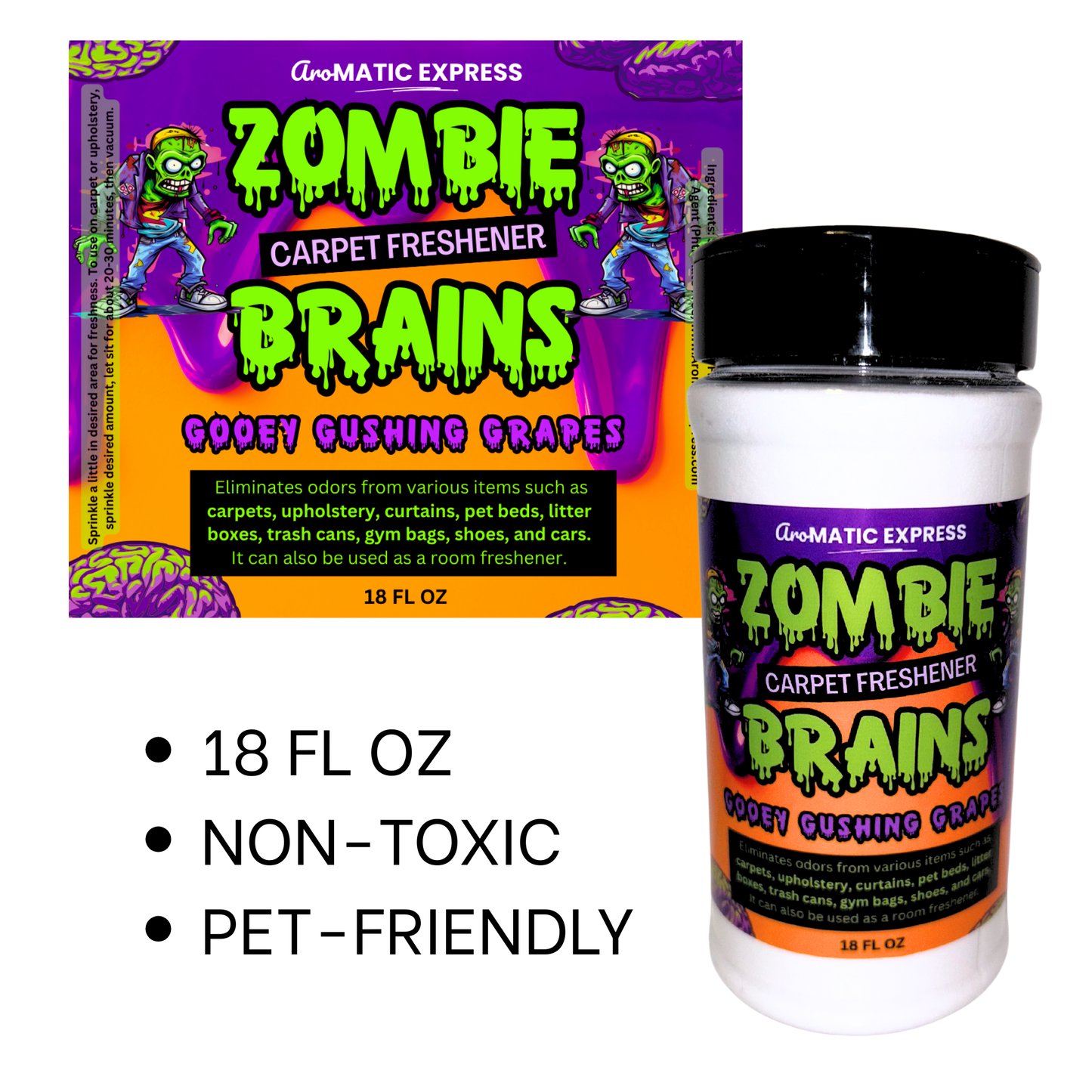 Zombie Brains Ooey Gushing Grapes Carpet Freshener | 18oz Sprinkle Jar | Odor Eliminator Powder