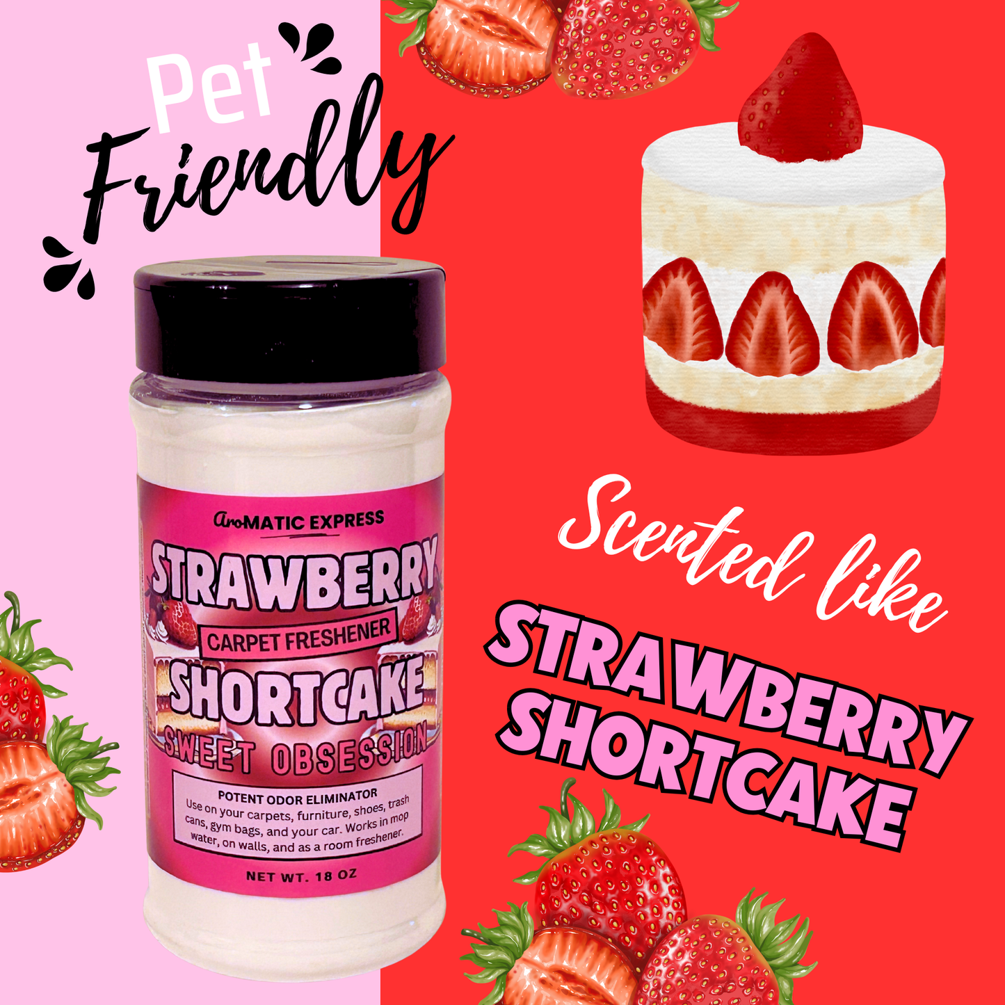 Strawberry Shortcake Carpet Freshener | 18 oz Sprinkle Jar | Odor Eliminator Powder
