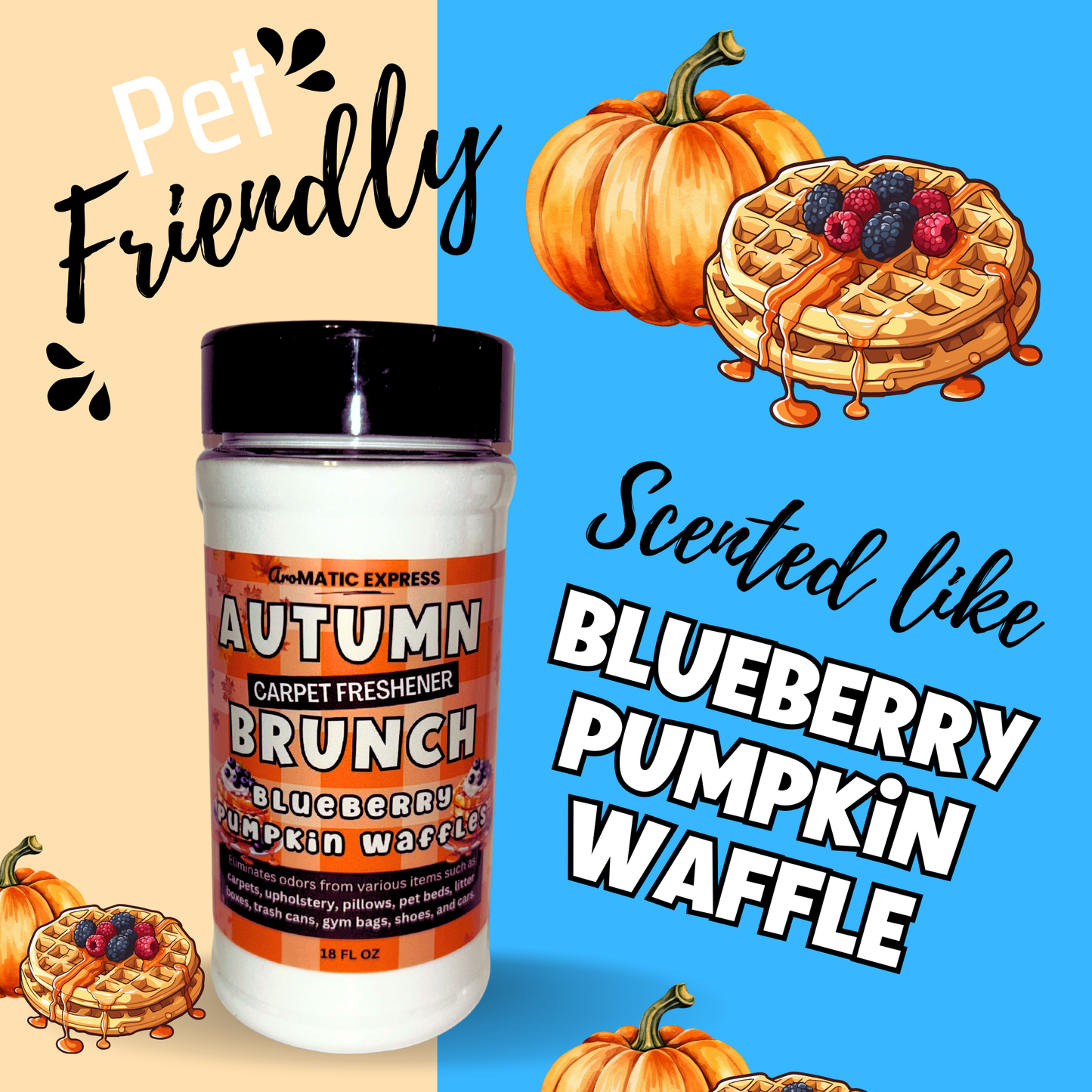 Blueberry Pumpkin Waffle Carpet Freshener | 18oz Sprinkle Jar | Odor Eliminator Powder