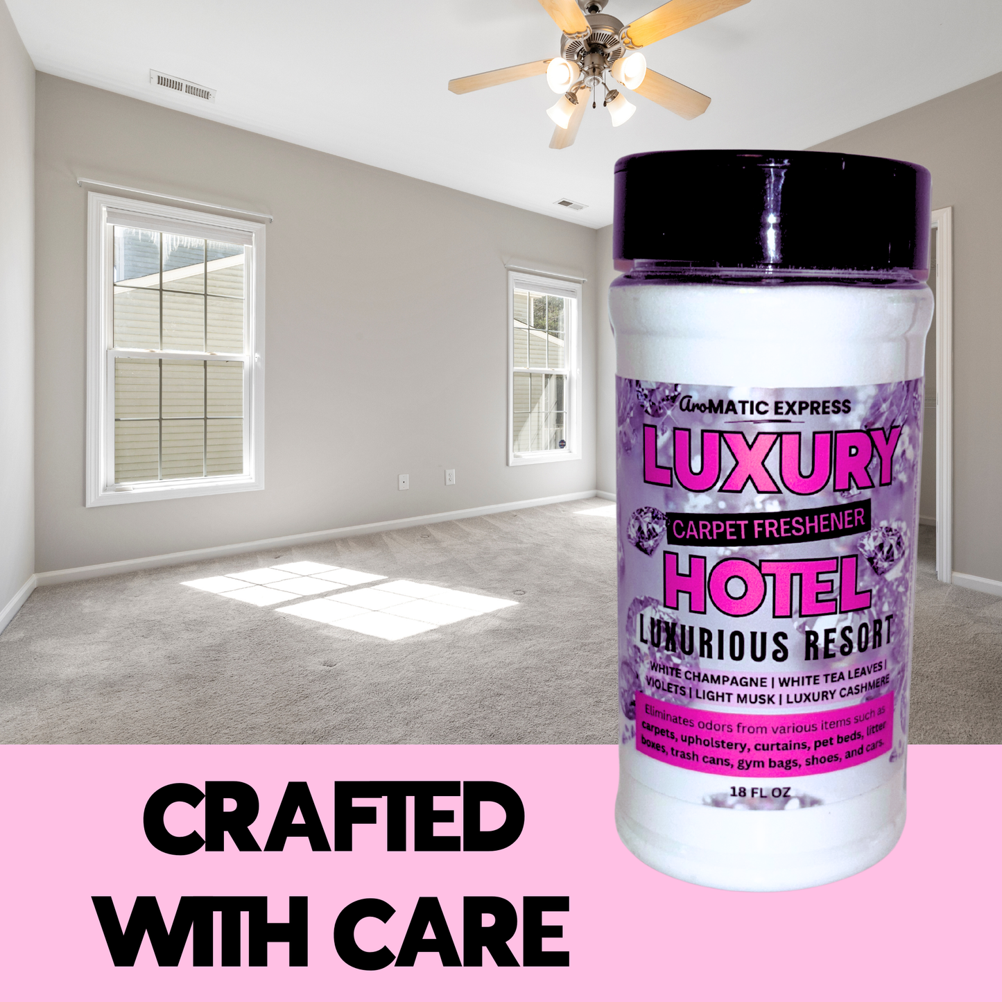 Luxury Hotel Carpet Freshener | 18oz Sprinkle Jar | Odor Eliminator Powder