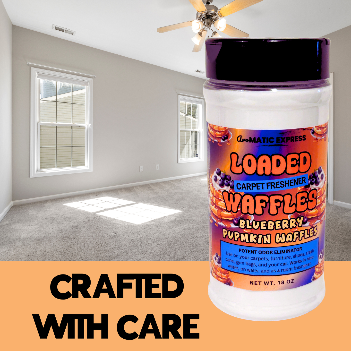 Loaded Waffles Carpet Freshener | 18oz Sprinkle Jar | Odor Eliminator Powder