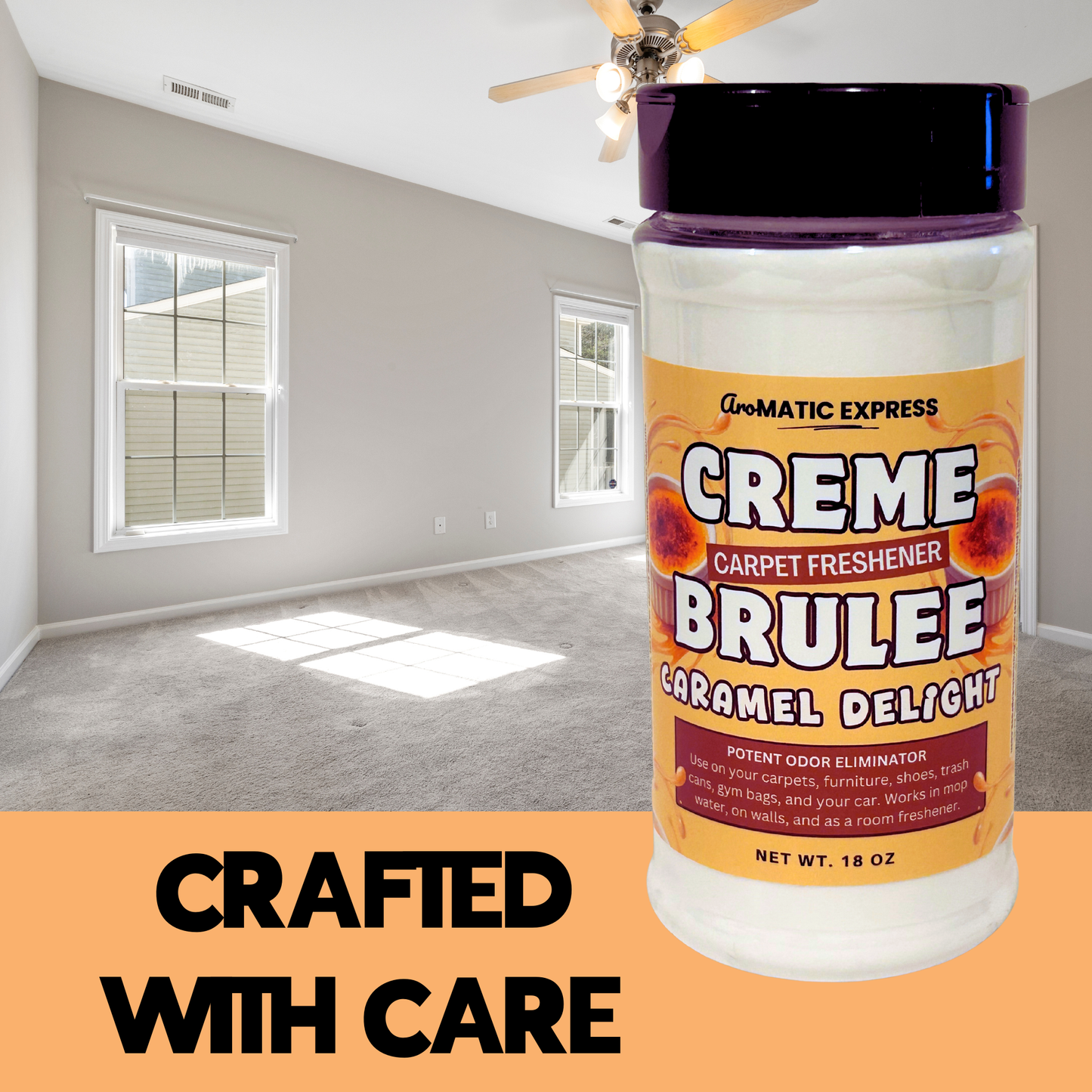 Creme Brulee Carpet Freshener | 10oz Sprinkle Jar | Odor Eliminator Powder