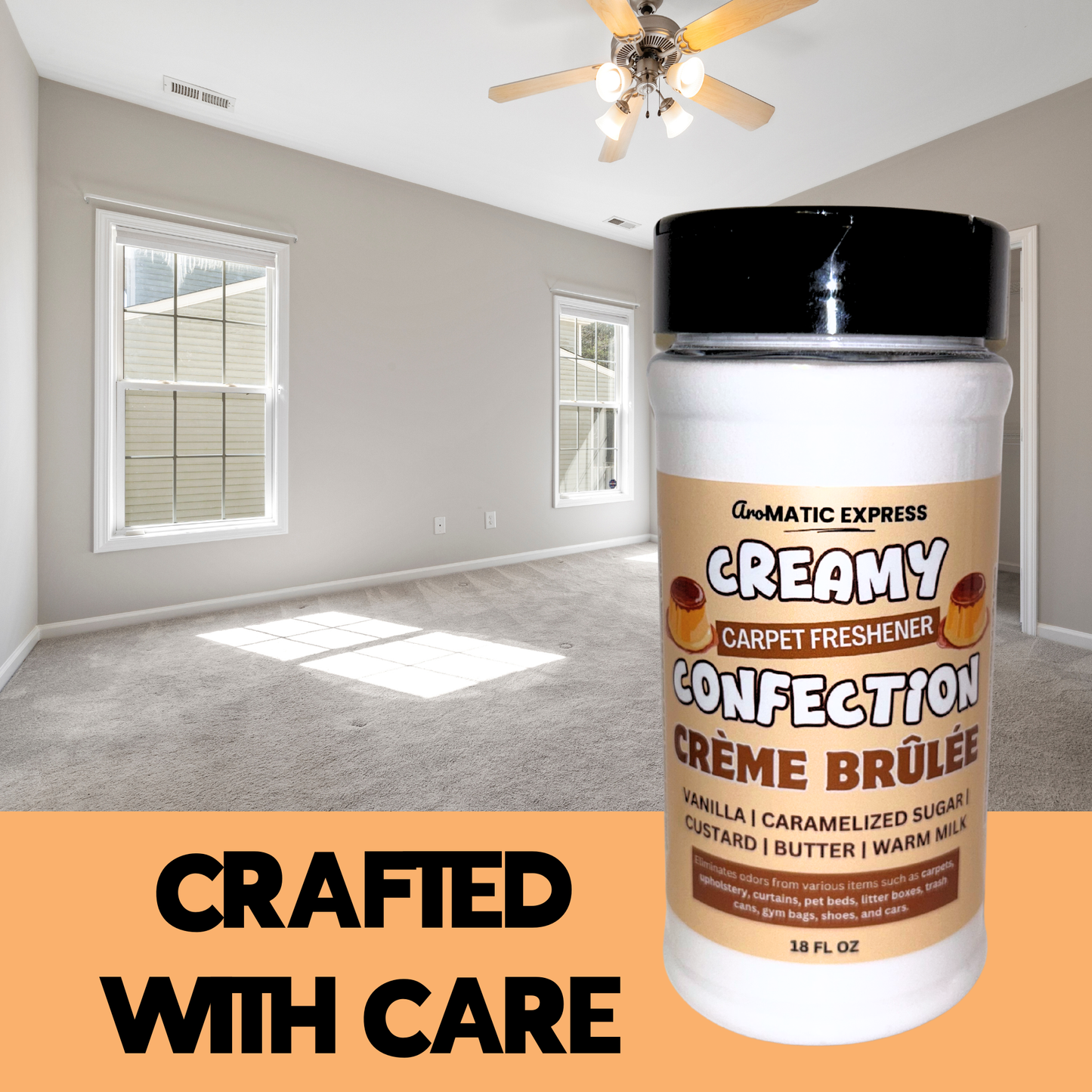 Creme Brulee Carpet Freshener | 10oz Sprinkle Jar | Odor Eliminator Powder