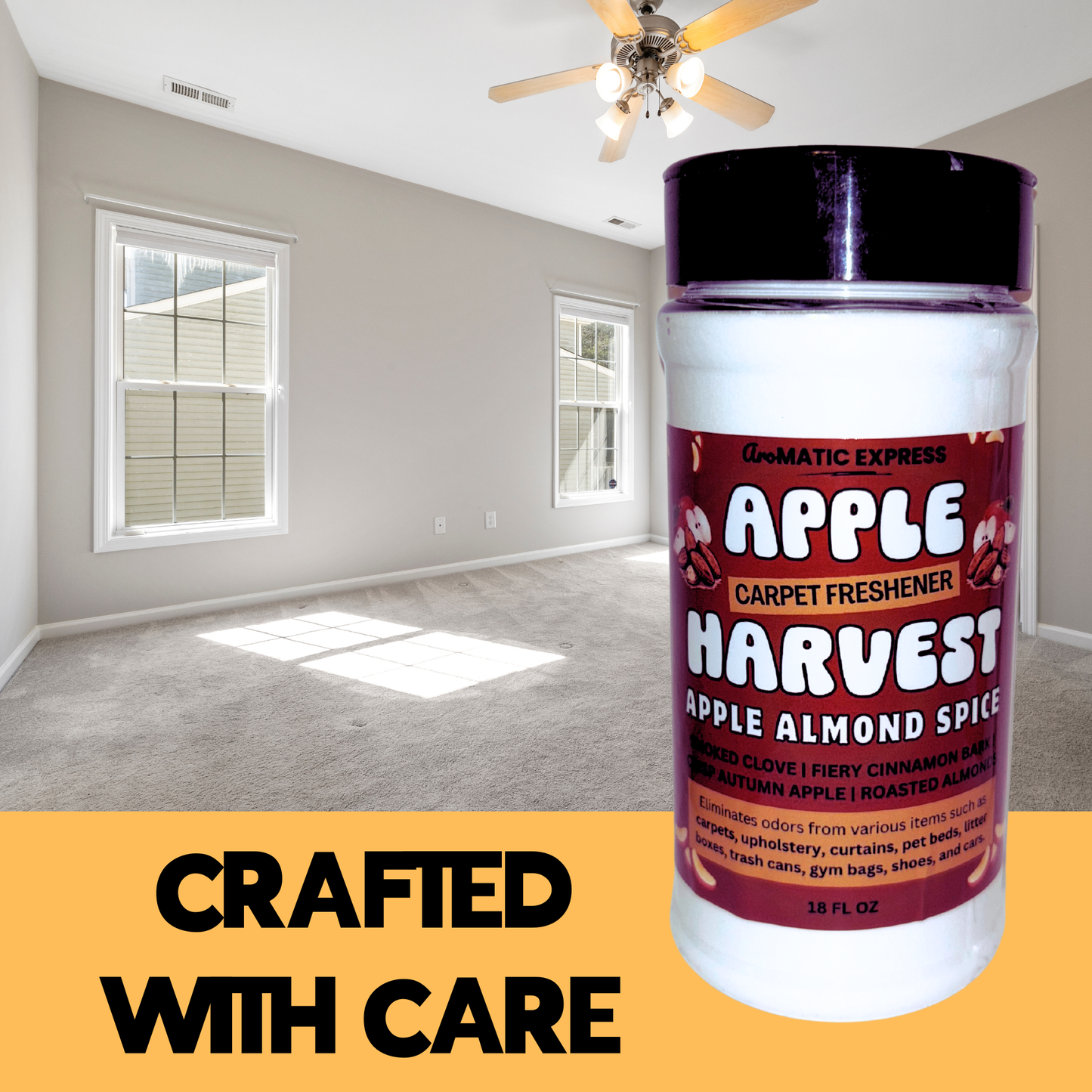 Apple Harvest Apple Almond Spice Carpet Freshener | 18oz Sprinkle Jar | Odor Eliminator Powder