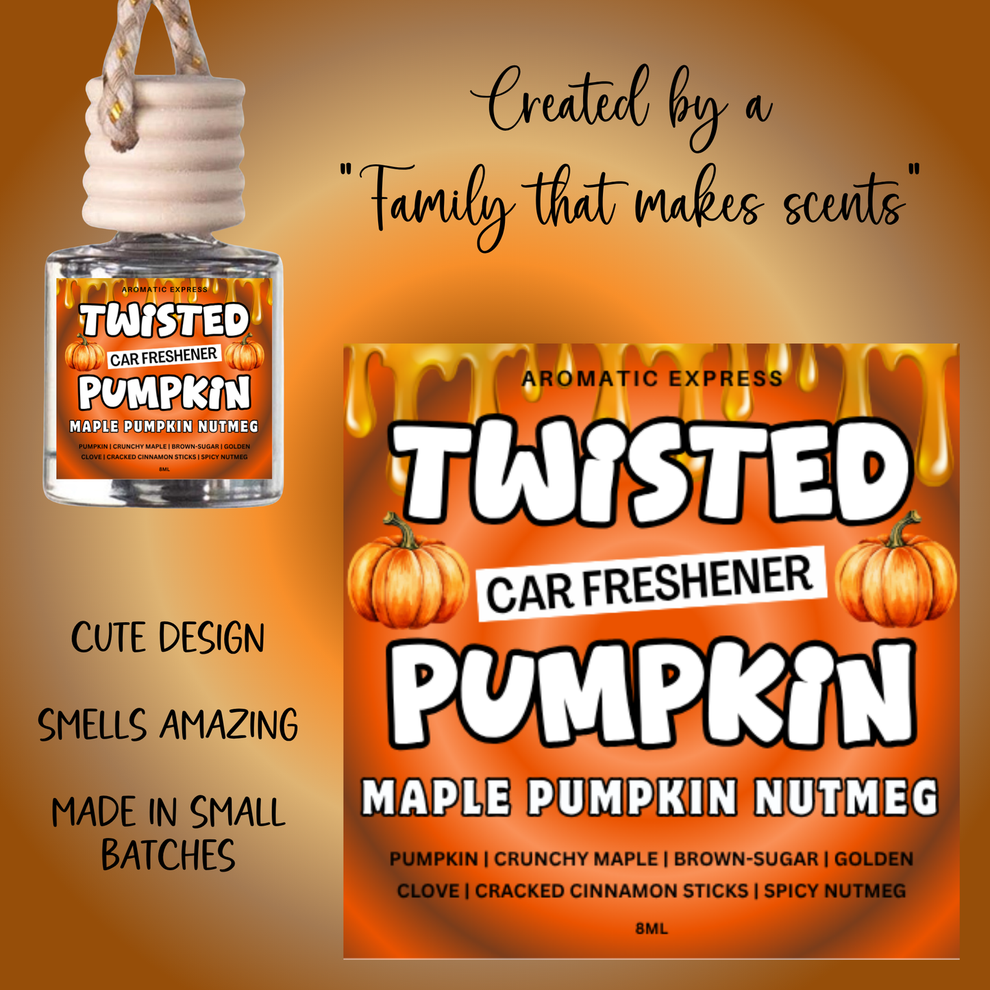 Twisted Pumpkin Maple Nutmeg Cinnamon Car Freshie