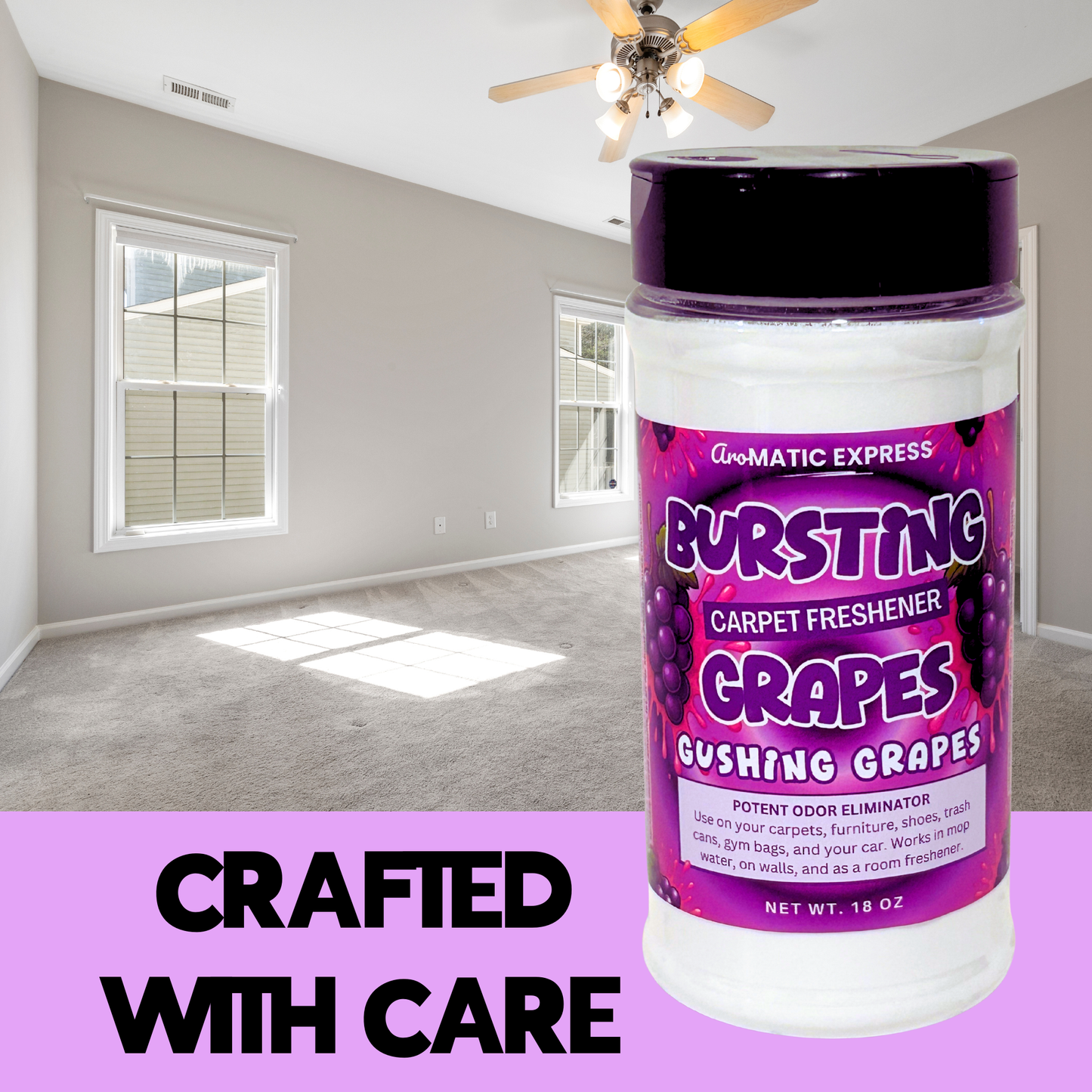 Bursting Grapes Carpet Freshener | 18 oz Sprinkle Jar | Odor Eliminator Powder