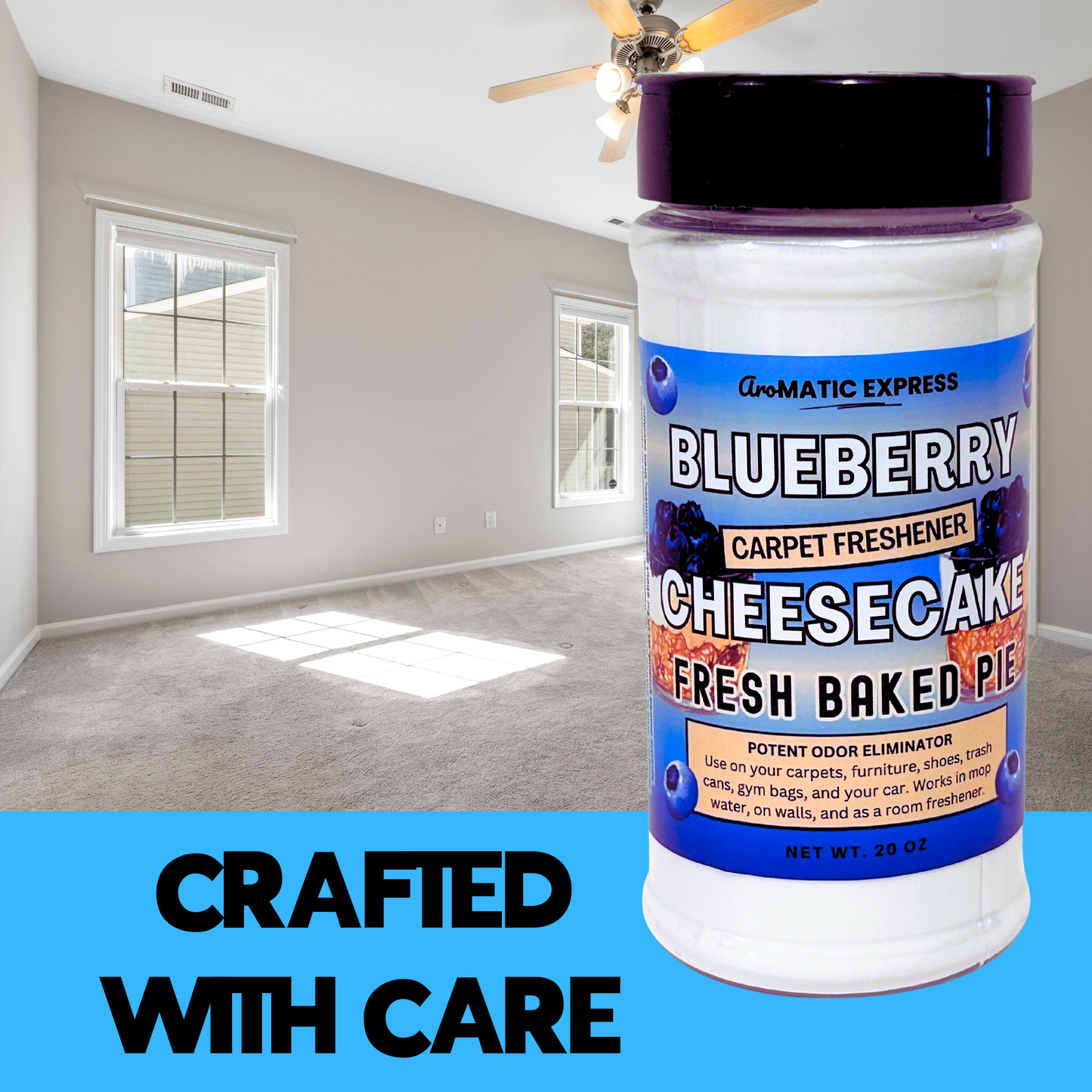 Blueberry Cheesecake Carpet Freshener | 18 oz Sprinkle Jar | Odor Eliminator Powder