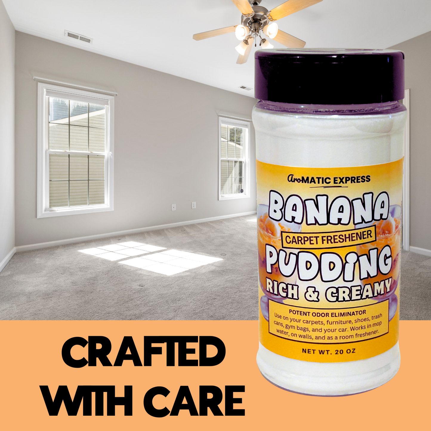 Banana Pudding Carpet Freshener | 18 oz Sprinkle Jar | Odor Eliminator Powder