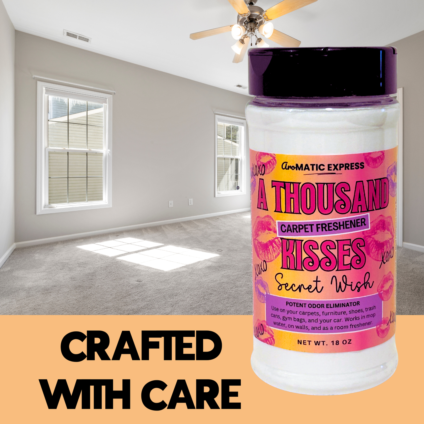 A Thousand Kisses Carpet Freshener | 18 oz Sprinkle Jar | Odor Eliminator Powder