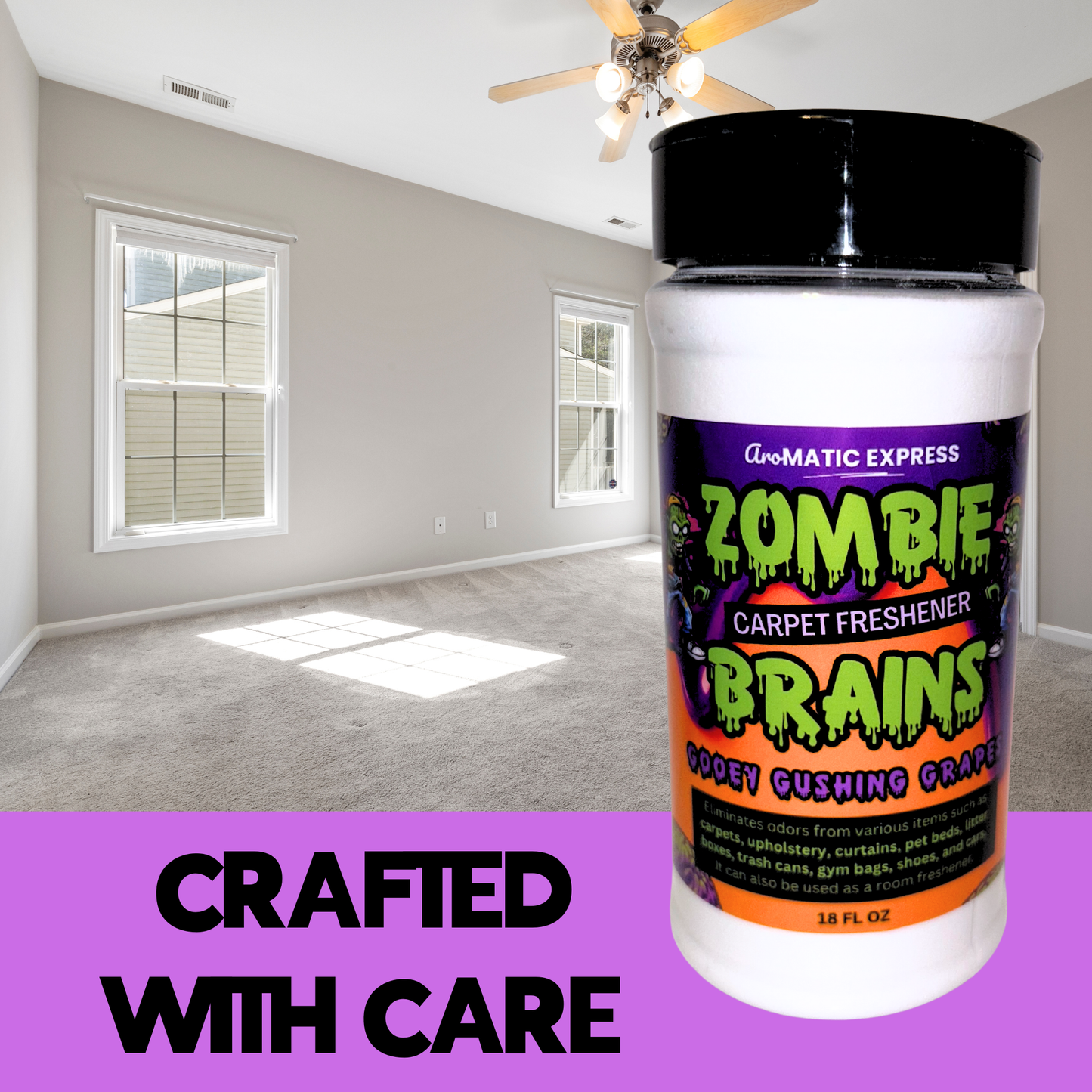 Zombie Brains Ooey Gushing Grapes Carpet Freshener | 18oz Sprinkle Jar | Odor Eliminator Powder