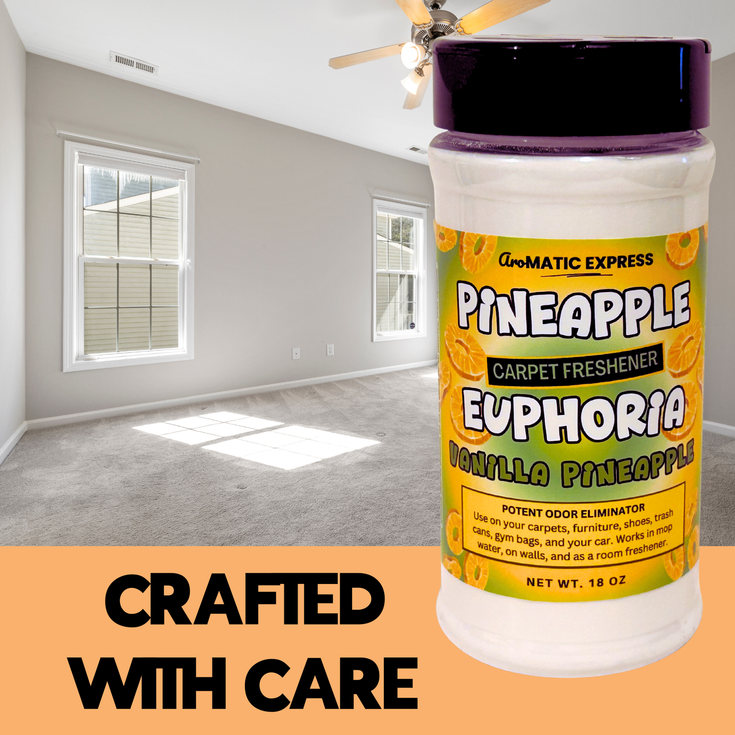 Vanilla Pineapple Carpet Freshener | 18 oz Sprinkle Jar | Odor Eliminator Powder