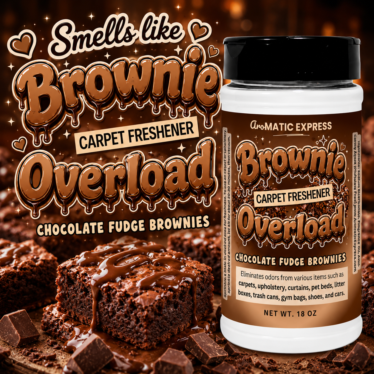 Brownie Overload Carpet Freshener | 18 oz Sprinkle Jar | Odor Eliminator Powder