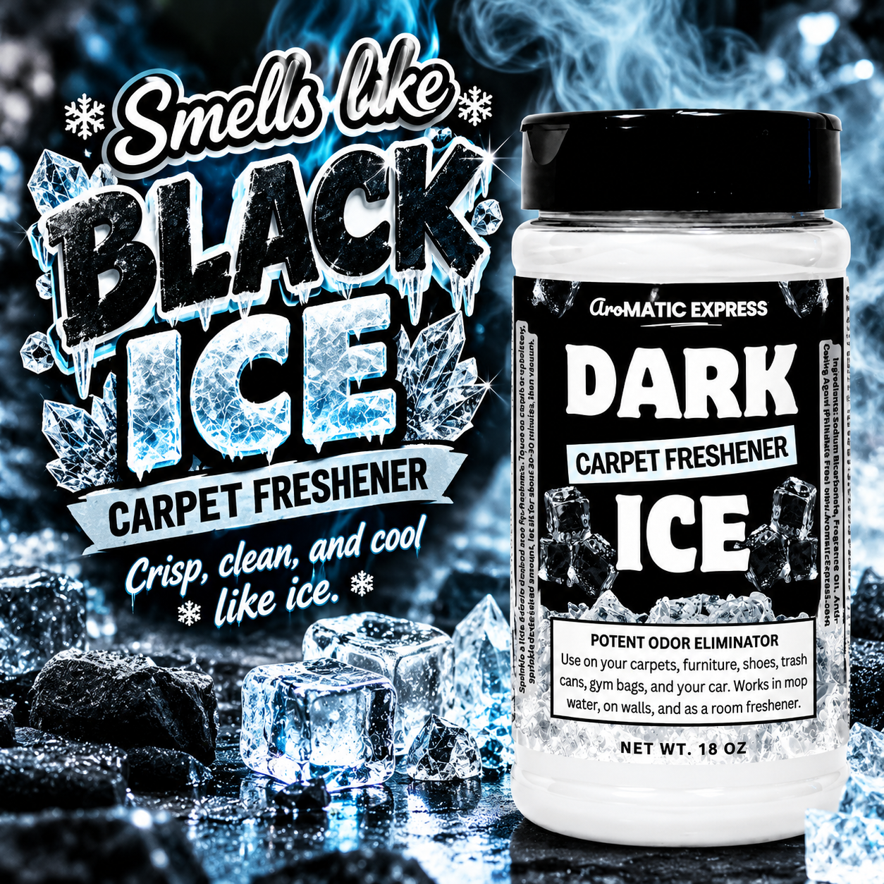 Dark Ice Carpet Freshener | 18 oz Sprinkle Jar | Odor Eliminator Powder