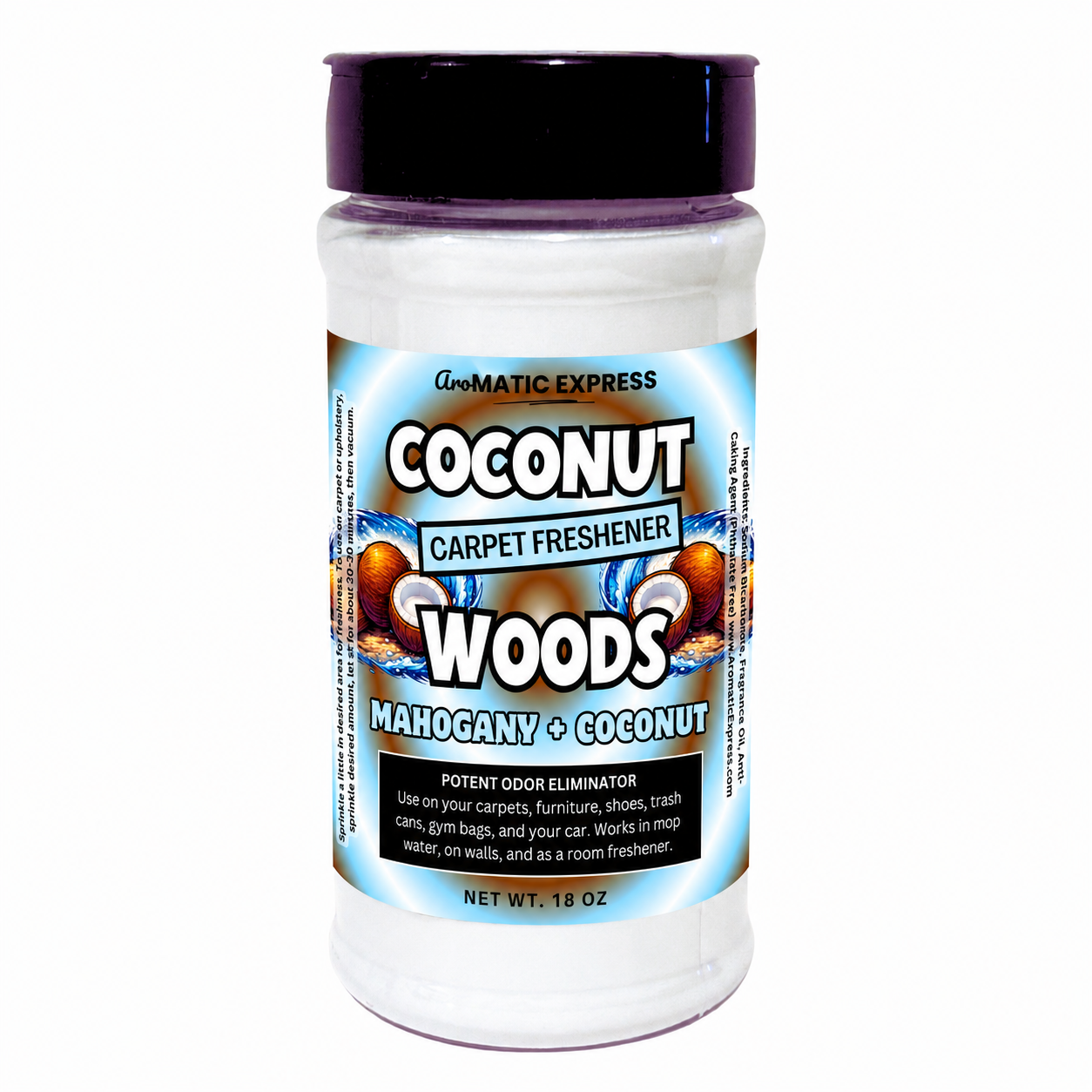 Mahogany Coconut Carpet Freshener | 18 oz Sprinkle Jar | Odor Eliminator Powder